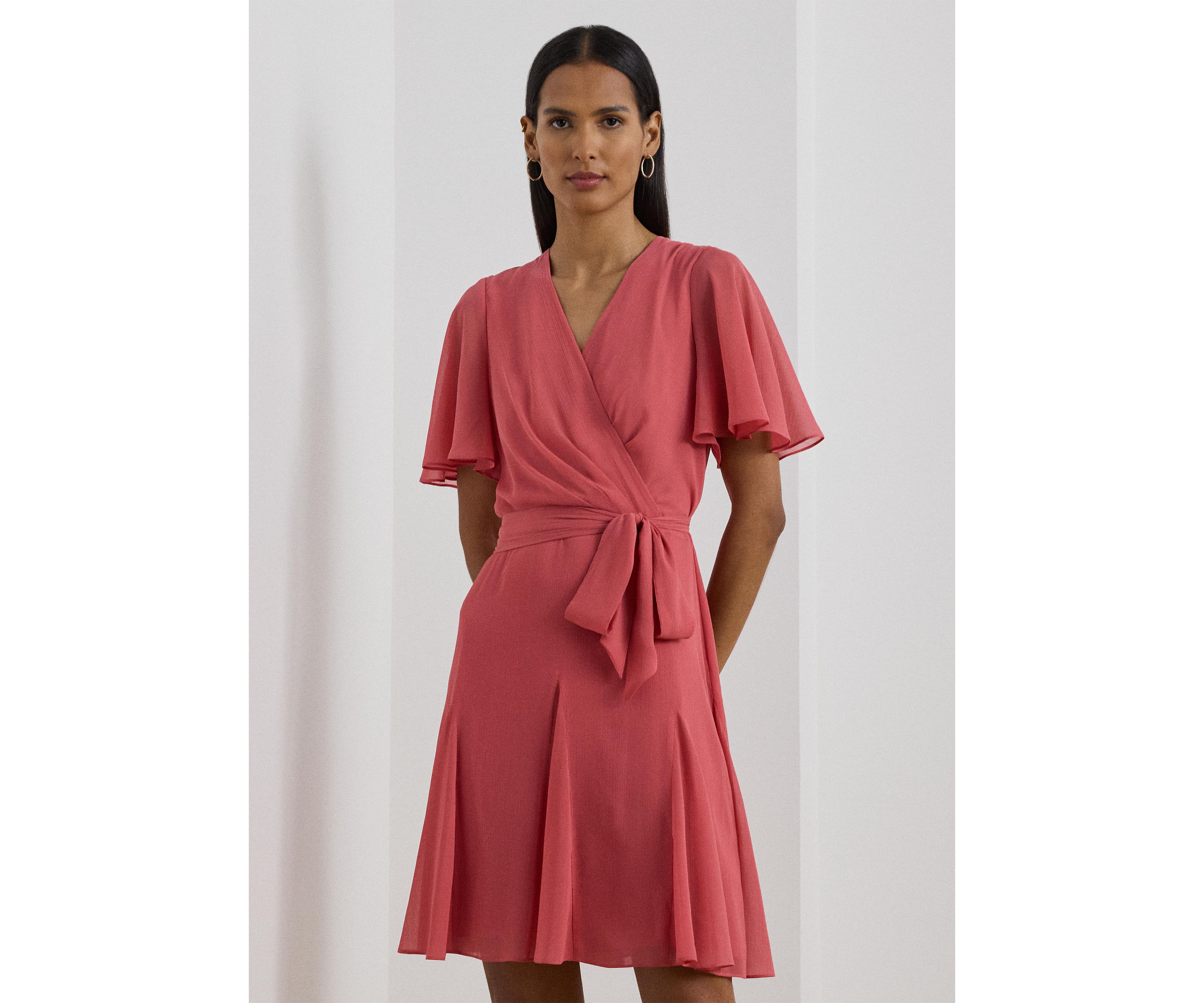 Womens Crinkle Georgette Surplice Dress