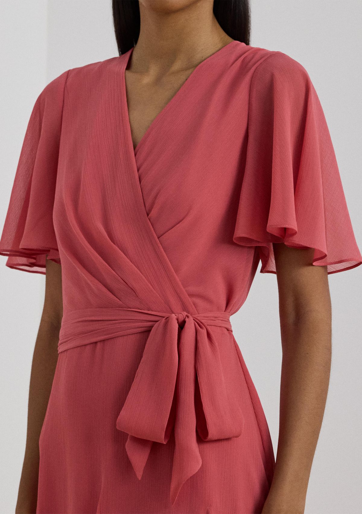 Womens Crinkle Georgette Surplice Dress