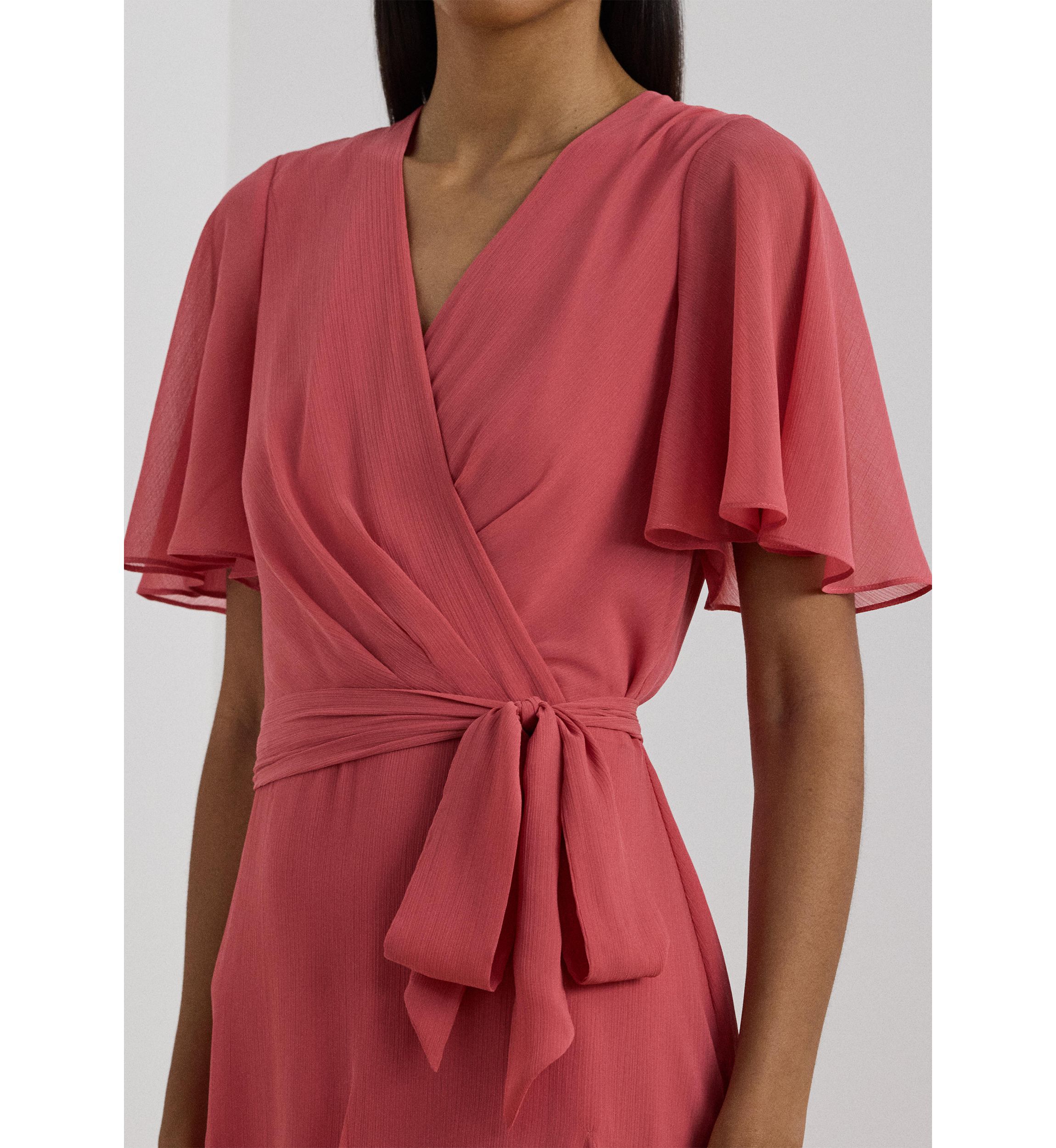 Womens Crinkle Georgette Surplice Dress