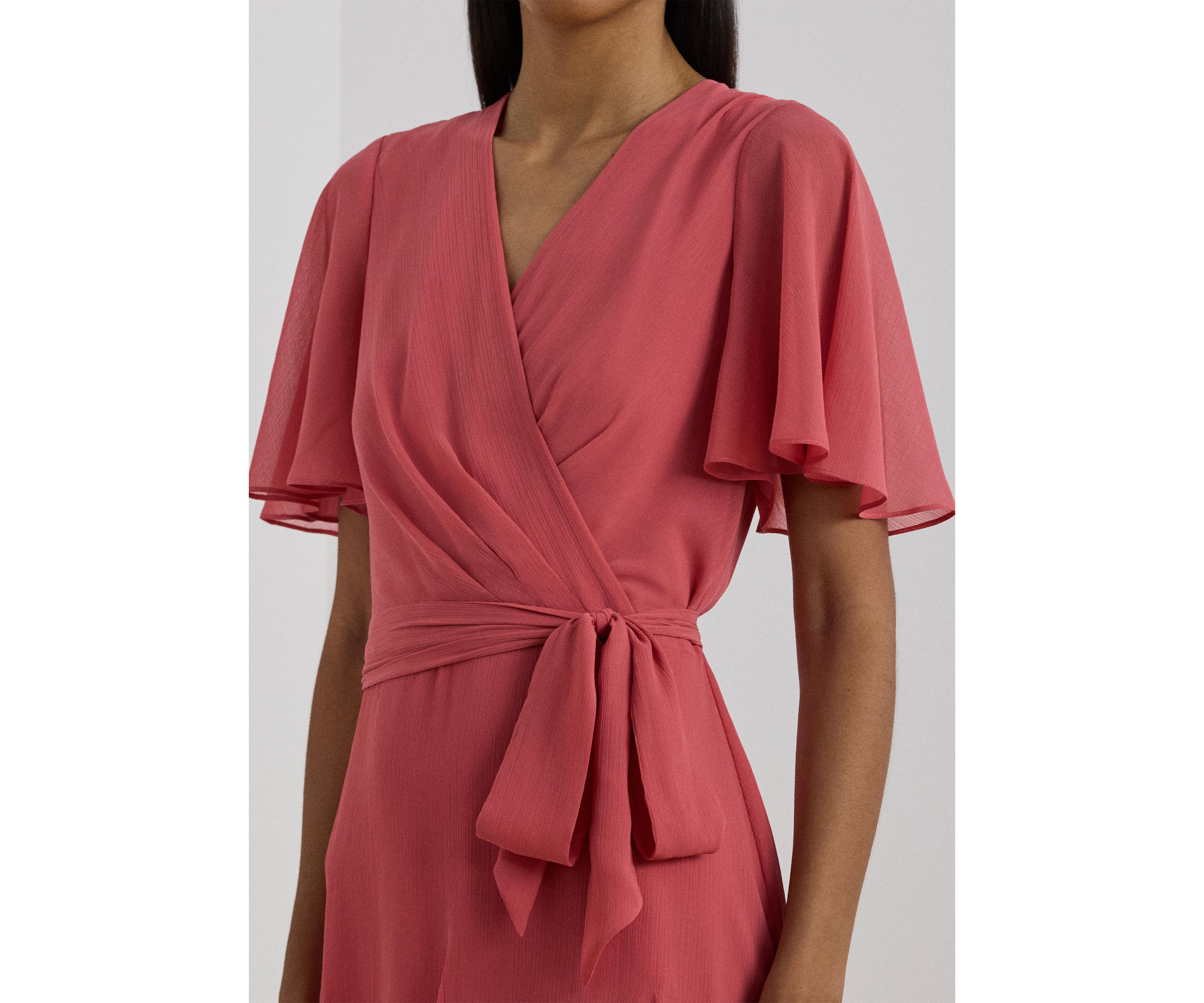 Womens Crinkle Georgette Surplice Dress