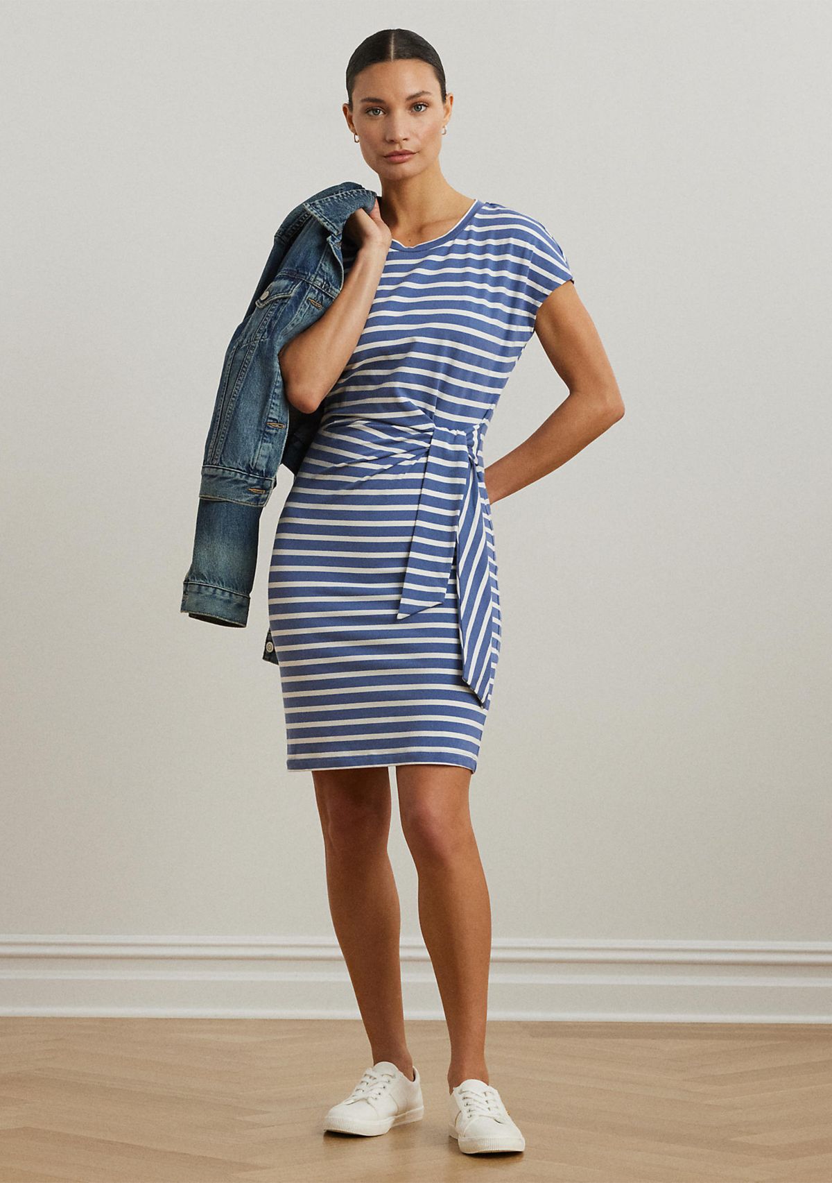 Striped Tie Front Jersey Dress