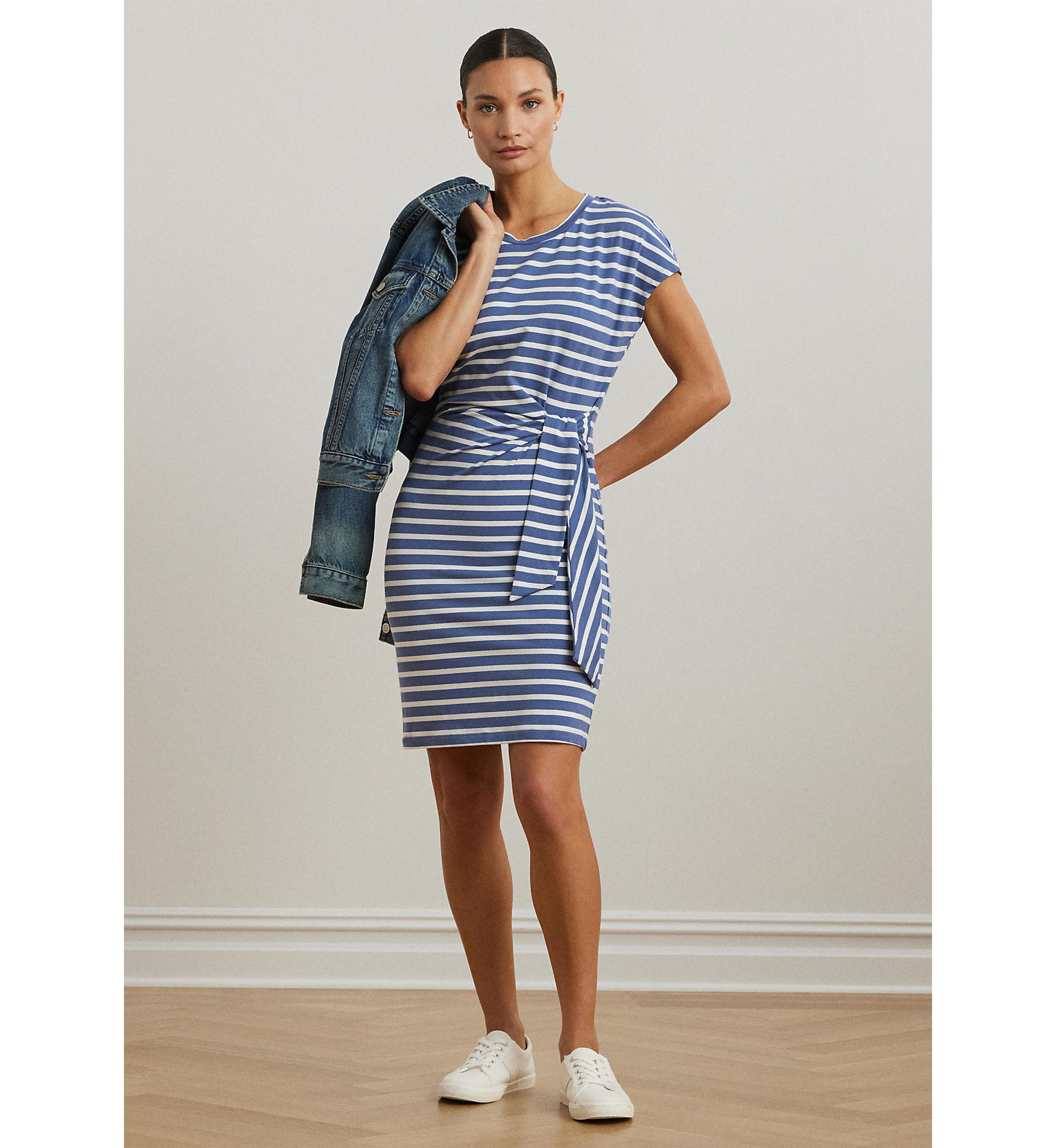Striped Tie Front Jersey Dress