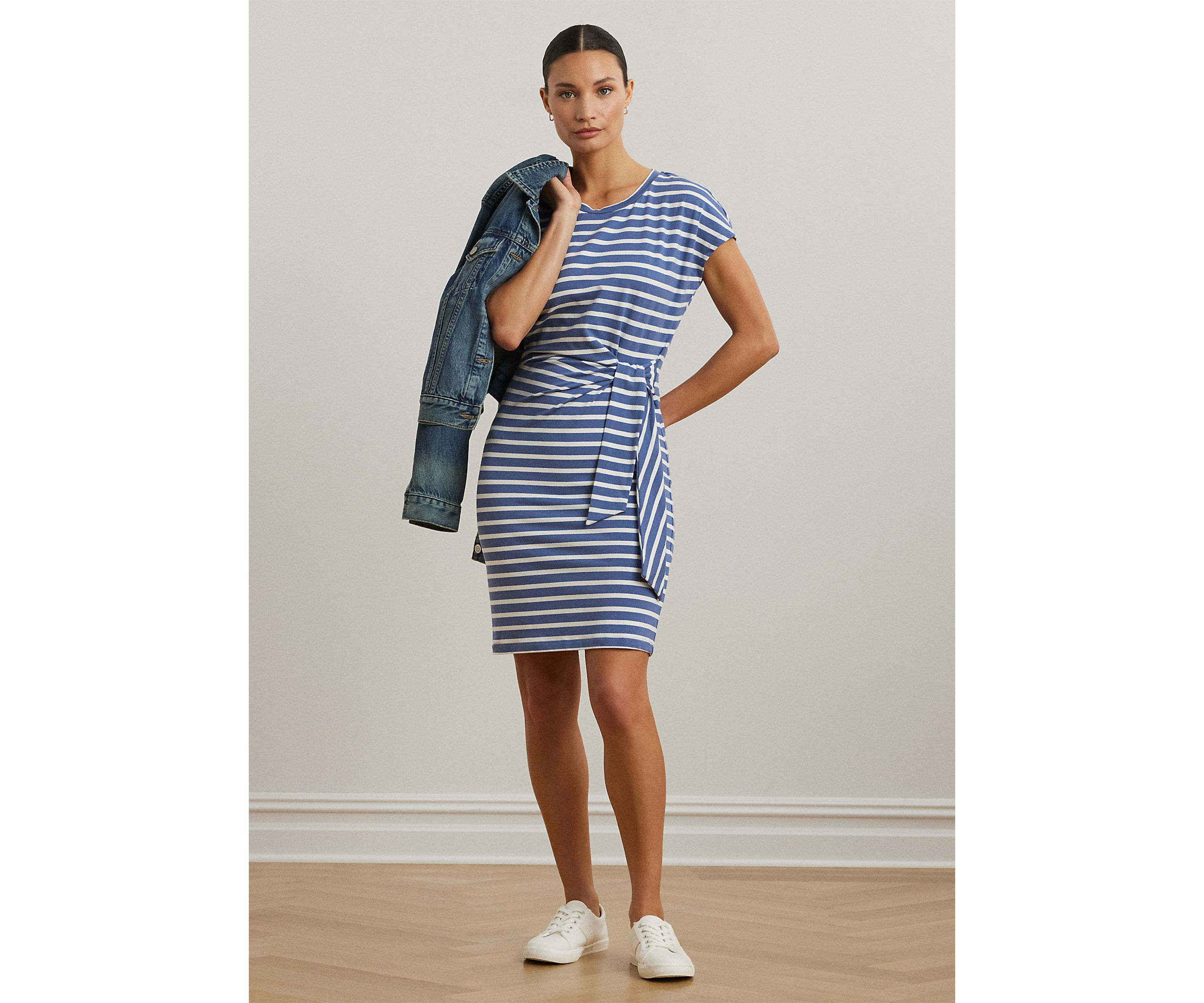 Striped Tie Front Jersey Dress
