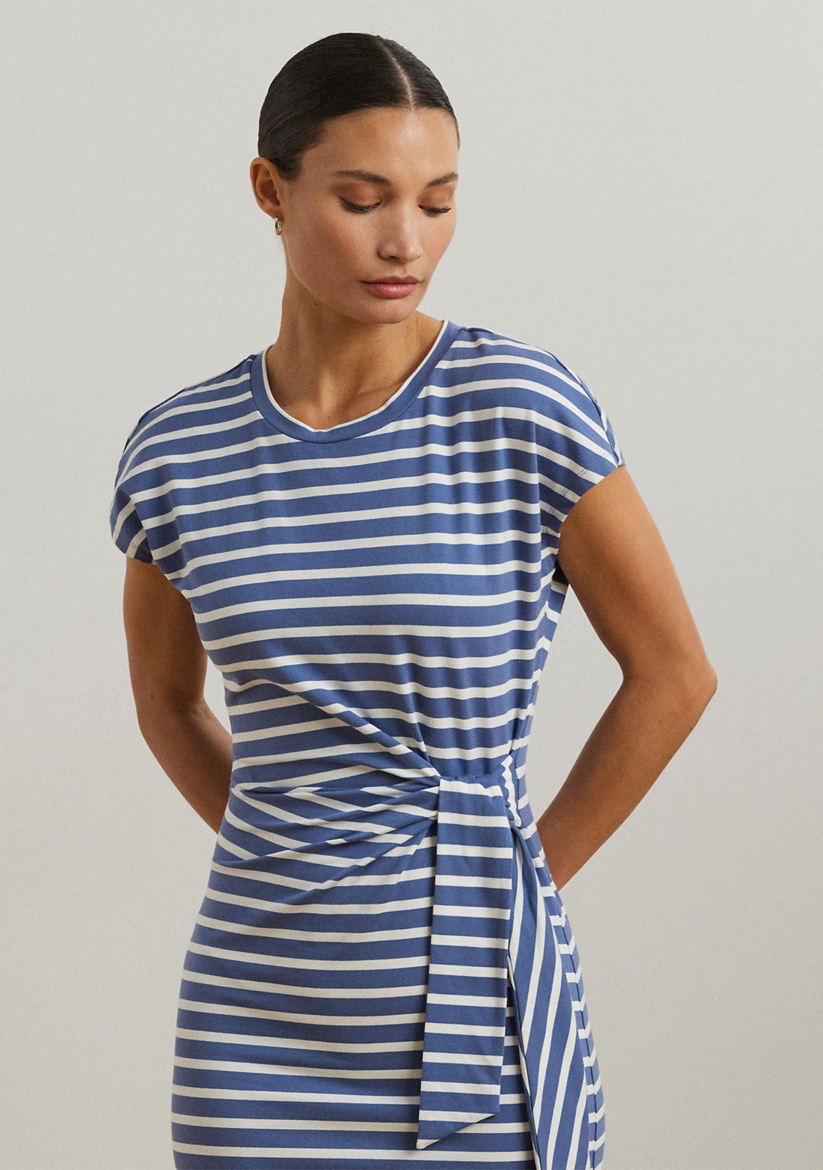 Striped Tie Front Jersey Dress