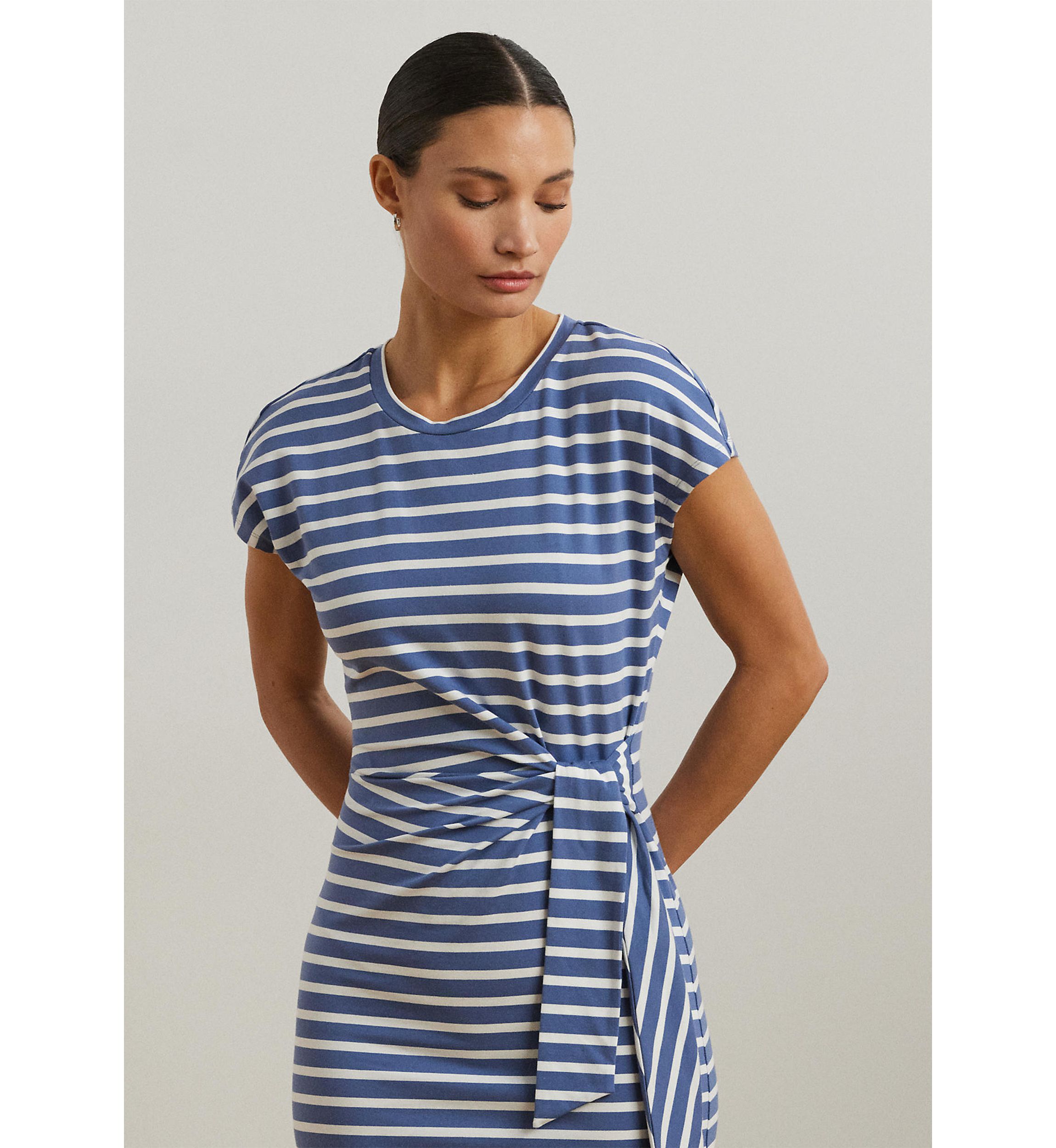 Striped Tie Front Jersey Dress