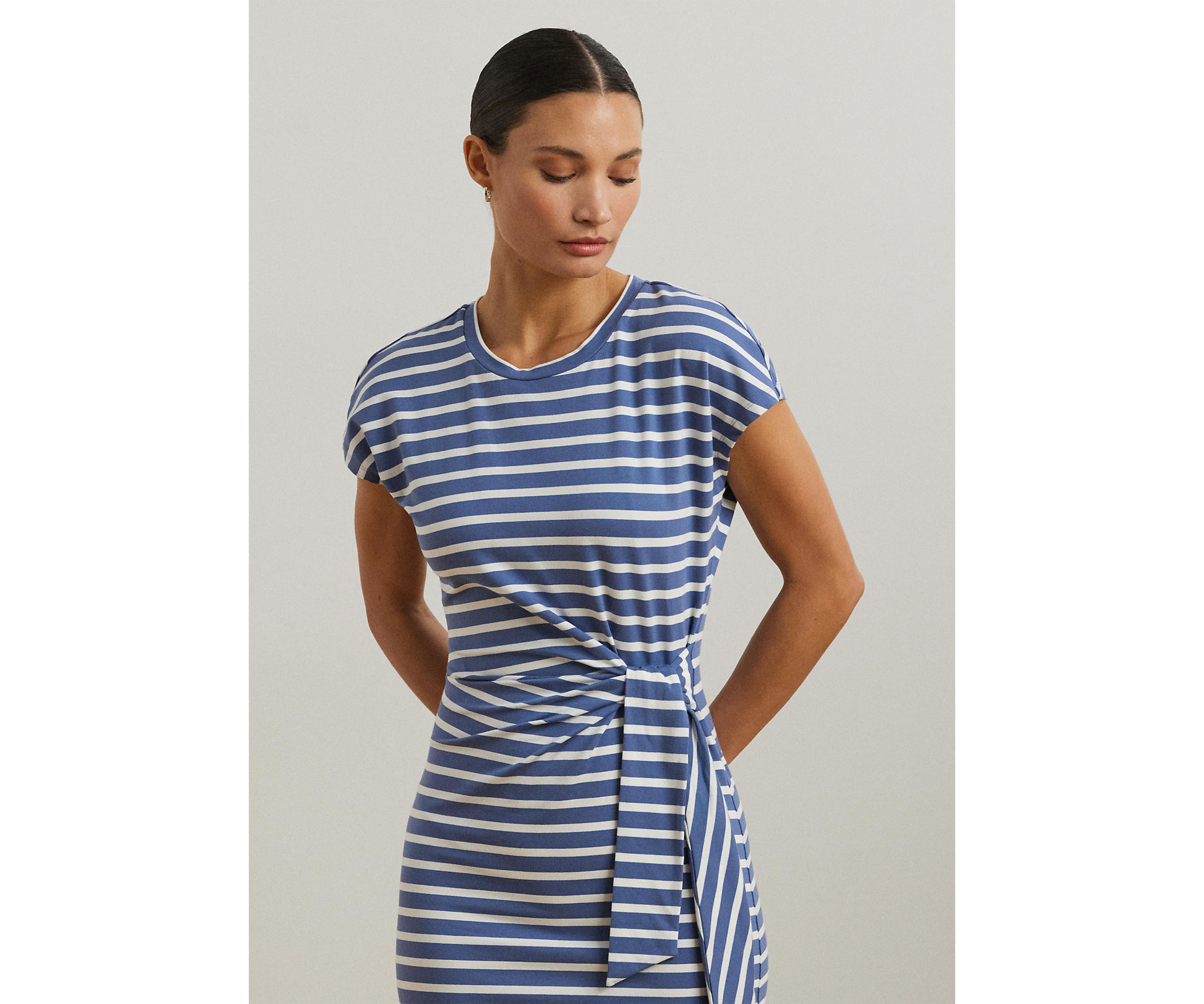 Striped Tie Front Jersey Dress