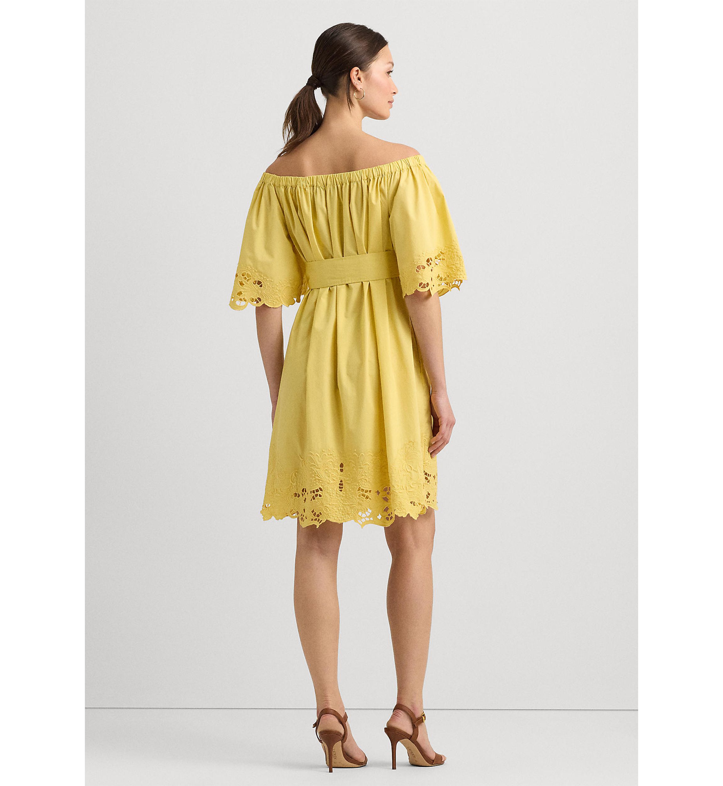 Womens Eyelet Cotton Off-the-Shoulder Dress