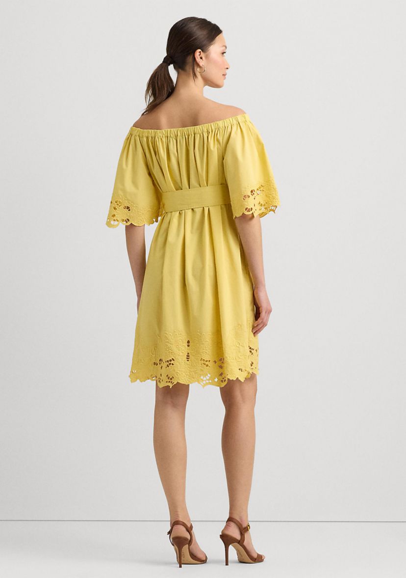 Womens Eyelet Cotton Off-the-Shoulder Dress