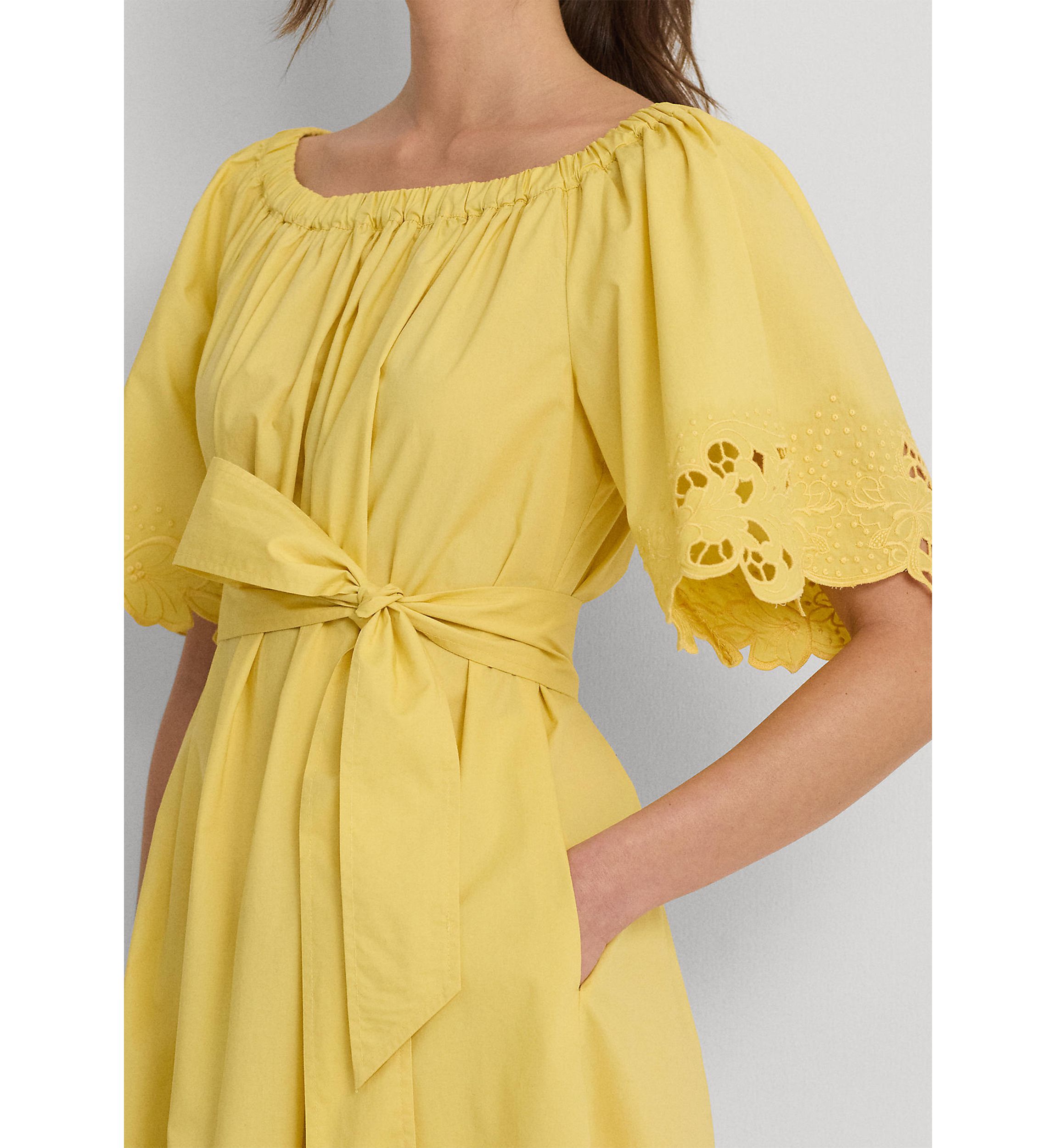 Womens Eyelet Cotton Off-the-Shoulder Dress