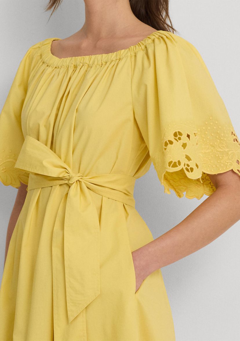 Womens Eyelet Cotton Off-the-Shoulder Dress