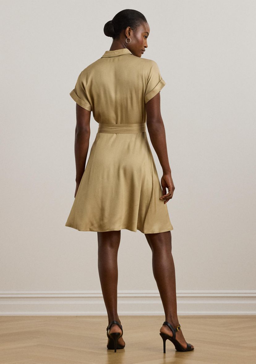 Womens Belted Twill Short-Sleeve Shirtdress
