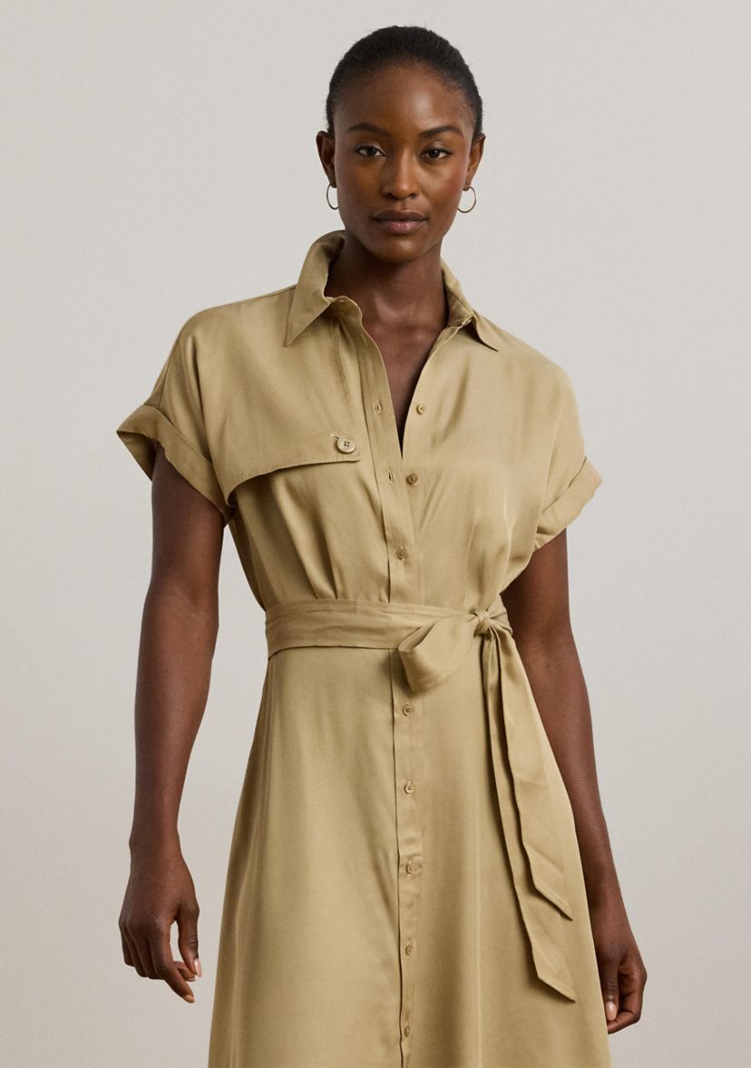 Womens Belted Twill Short-Sleeve Shirtdress