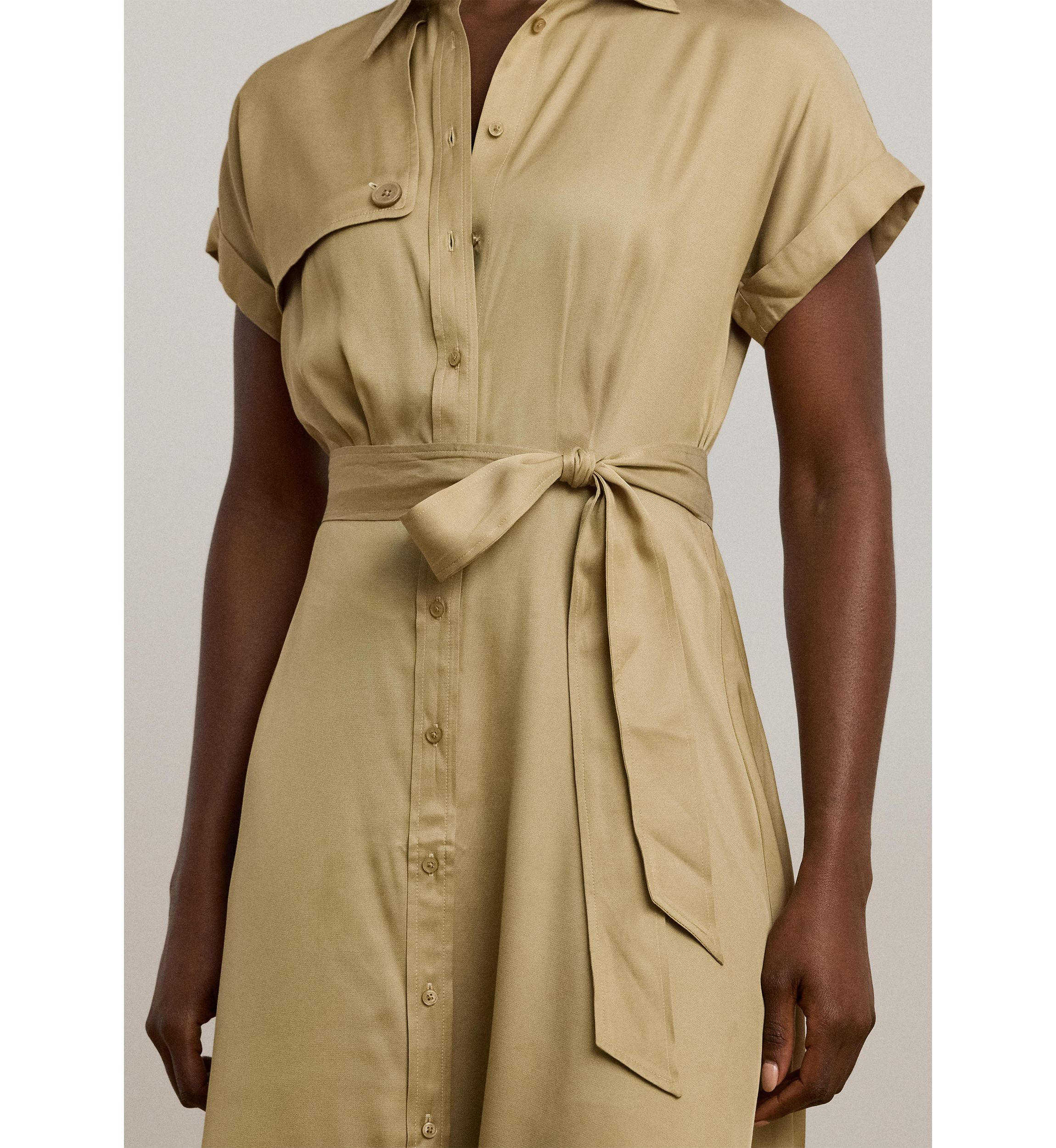 Womens Belted Twill Short-Sleeve Shirtdress