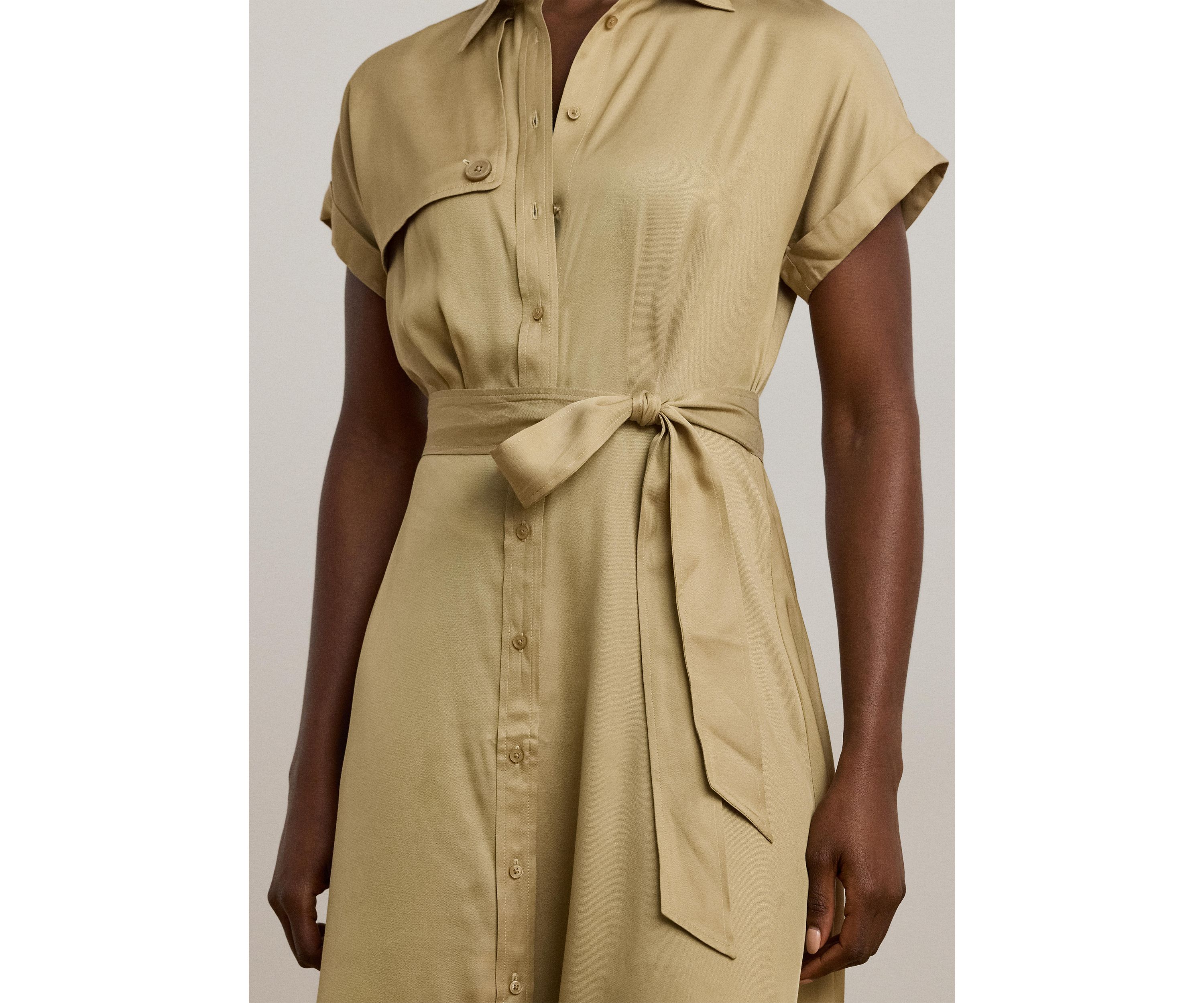 Womens Belted Twill Short-Sleeve Shirtdress
