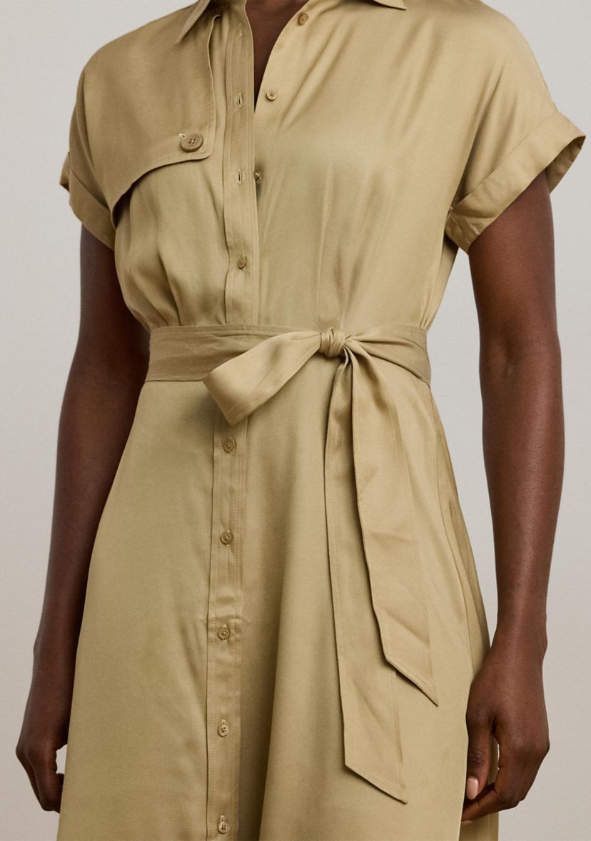 Womens Belted Twill Short-Sleeve Shirtdress