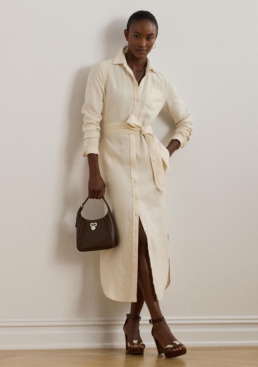 Womens Belted Linen Shirtdress