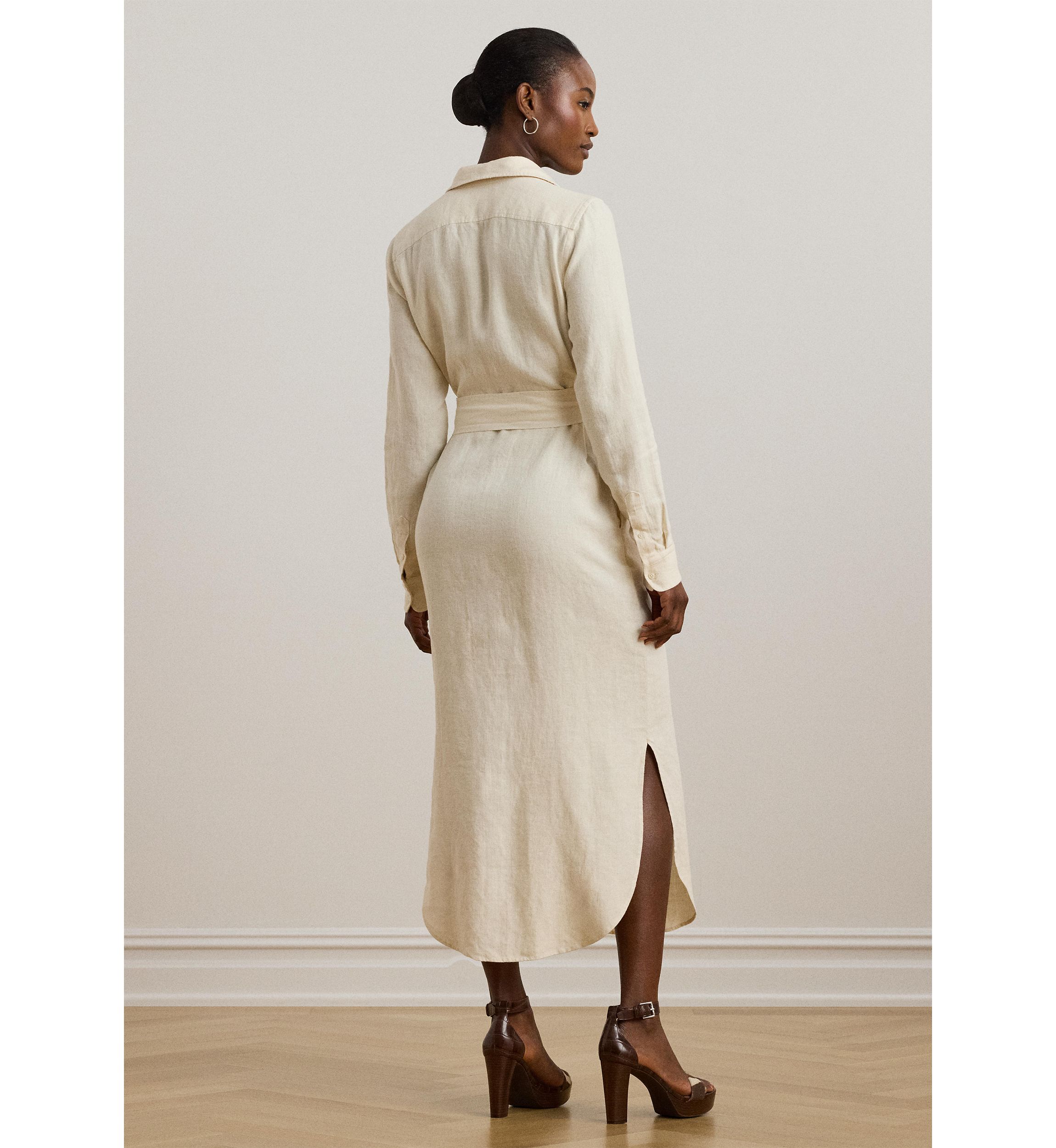 Womens Belted Linen Shirtdress