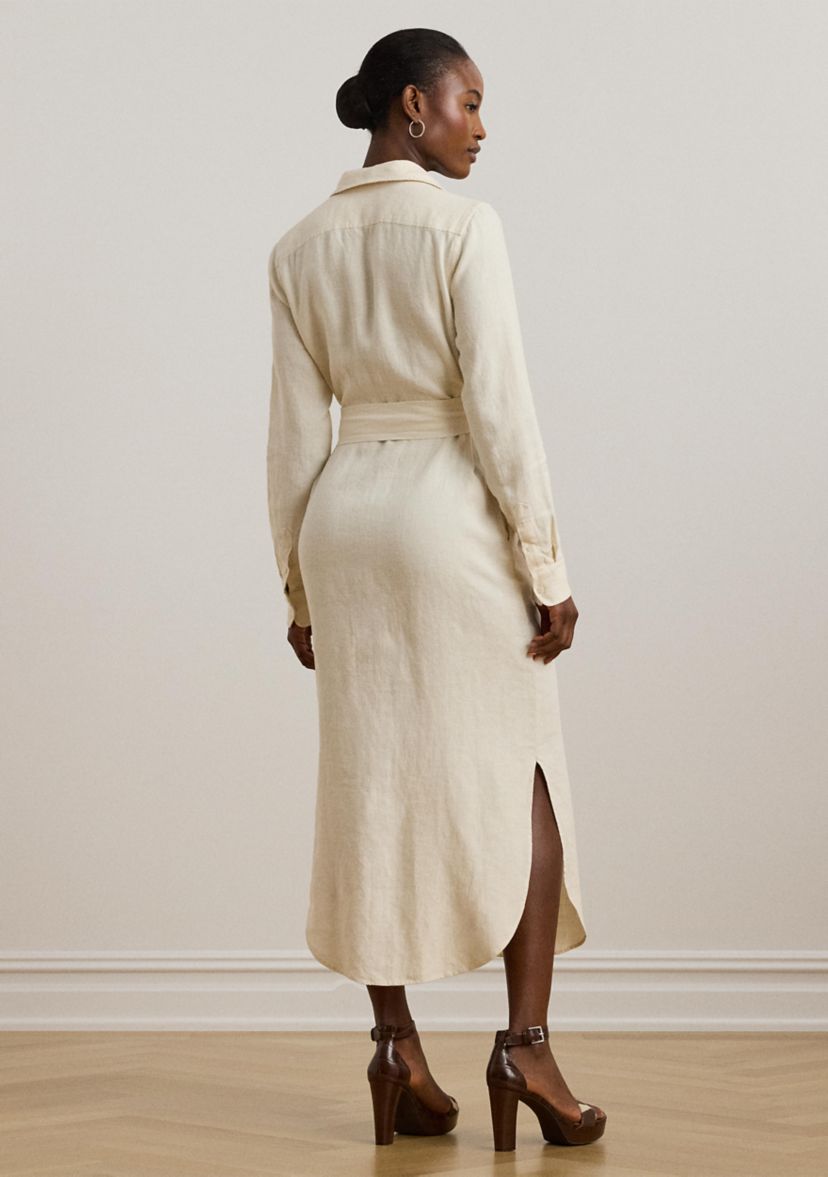 Womens Belted Linen Shirtdress