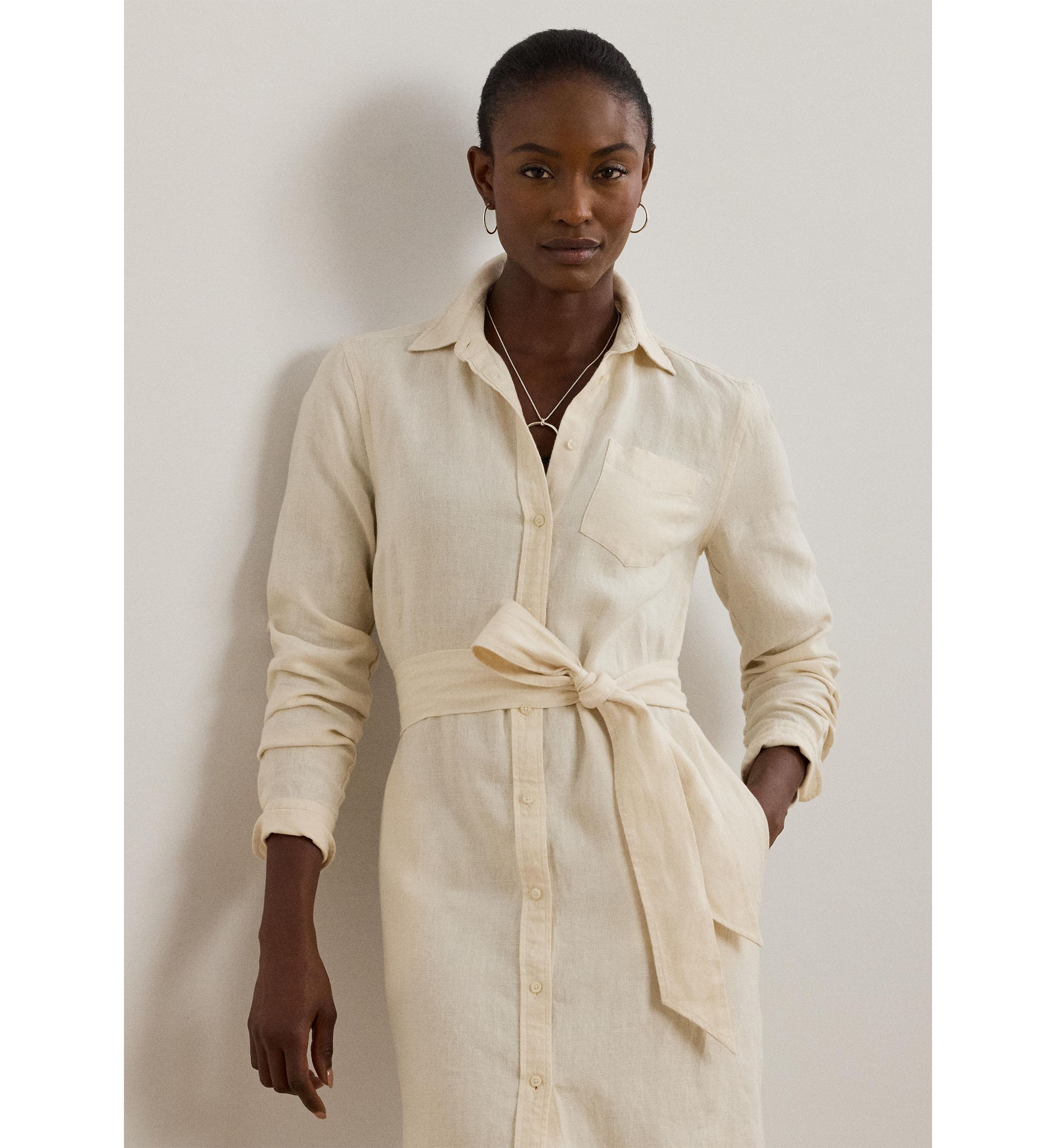 Womens Belted Linen Shirtdress