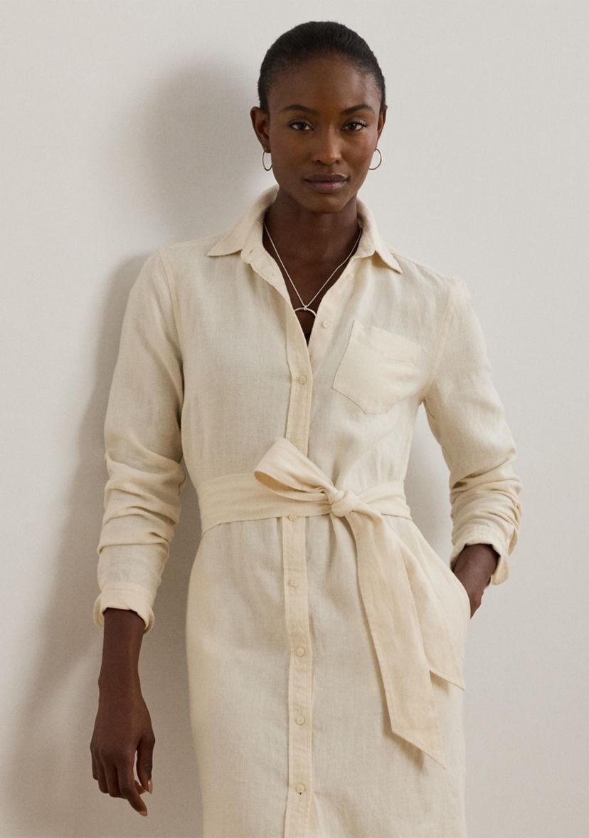 Womens Belted Linen Shirtdress