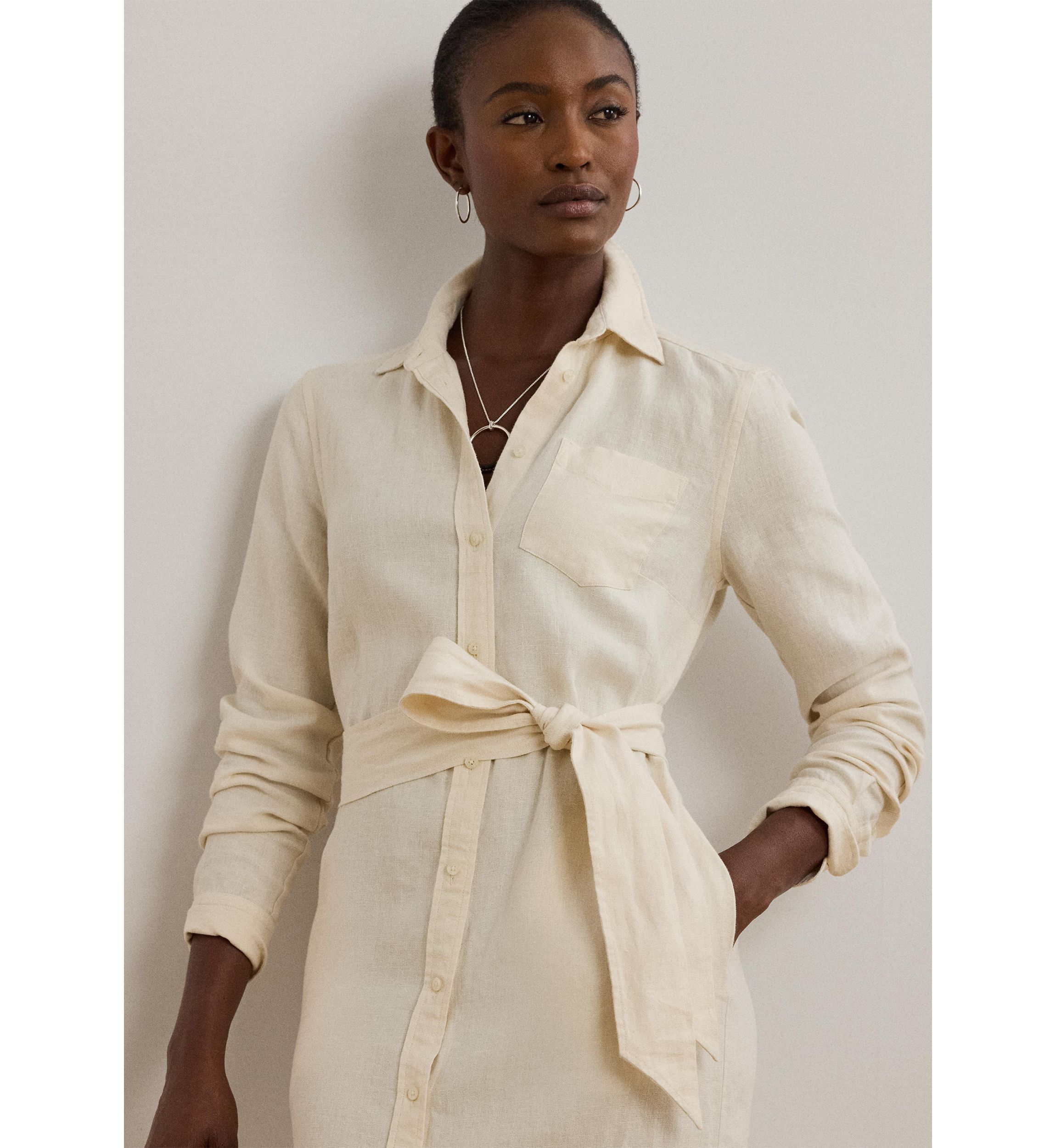 Womens Belted Linen Shirtdress