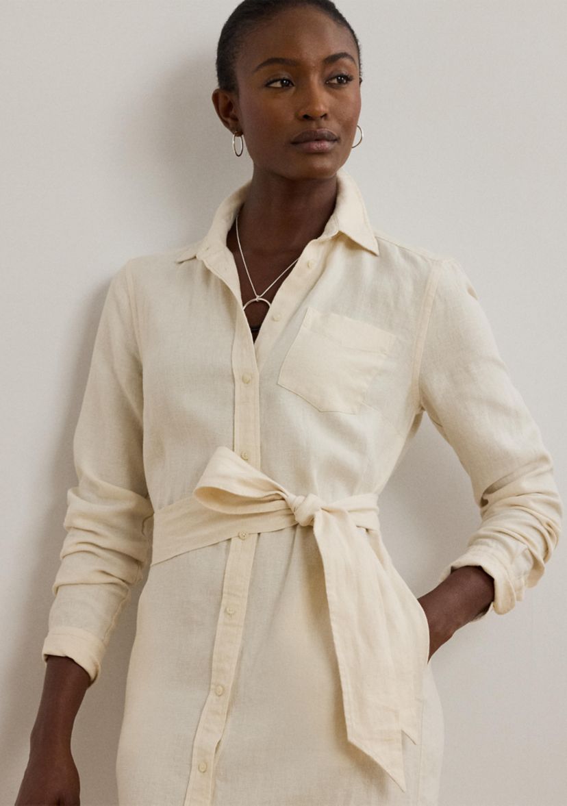Womens Belted Linen Shirtdress
