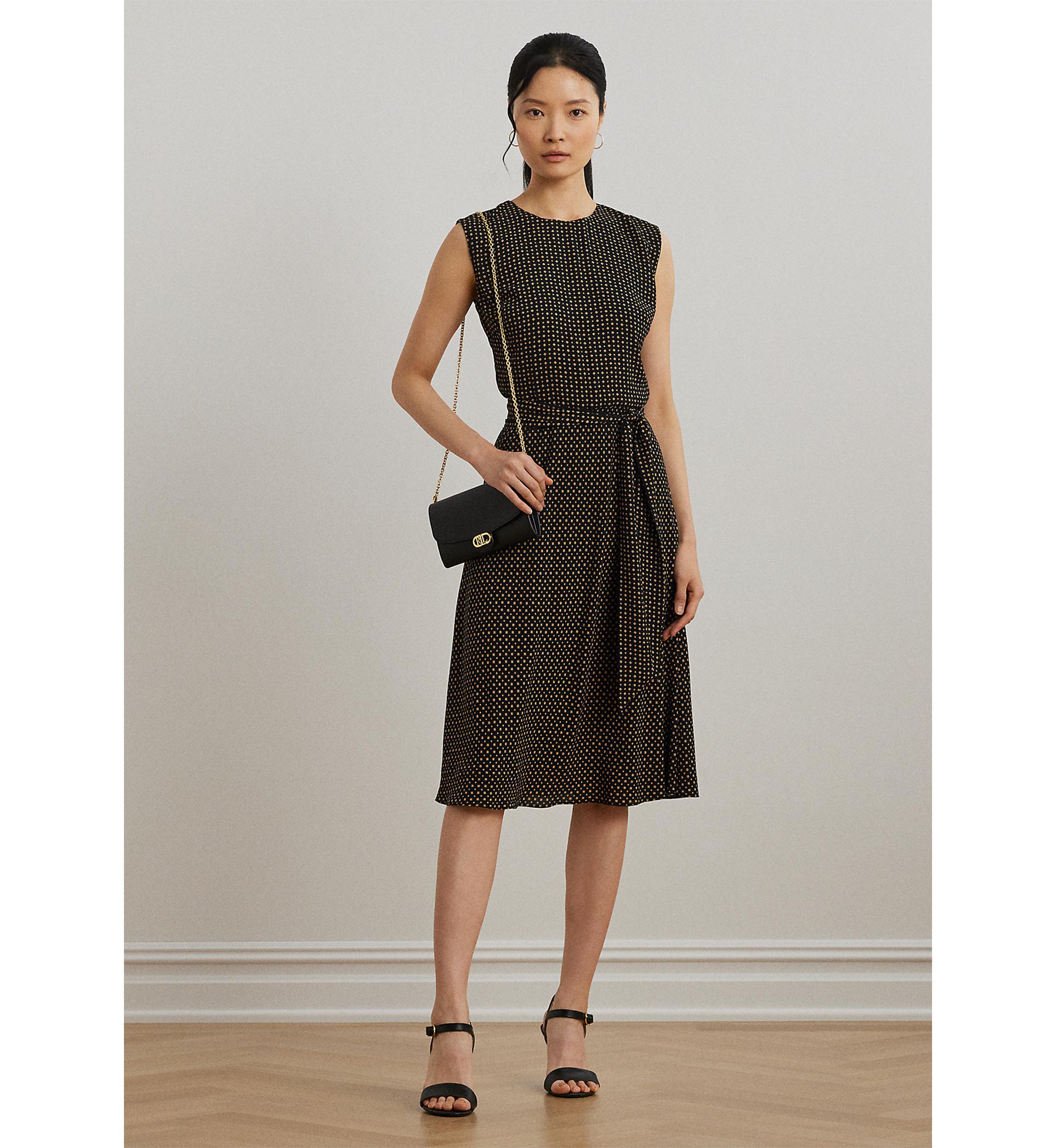 Womens Geo-Print Belted Bubble Crepe Dress