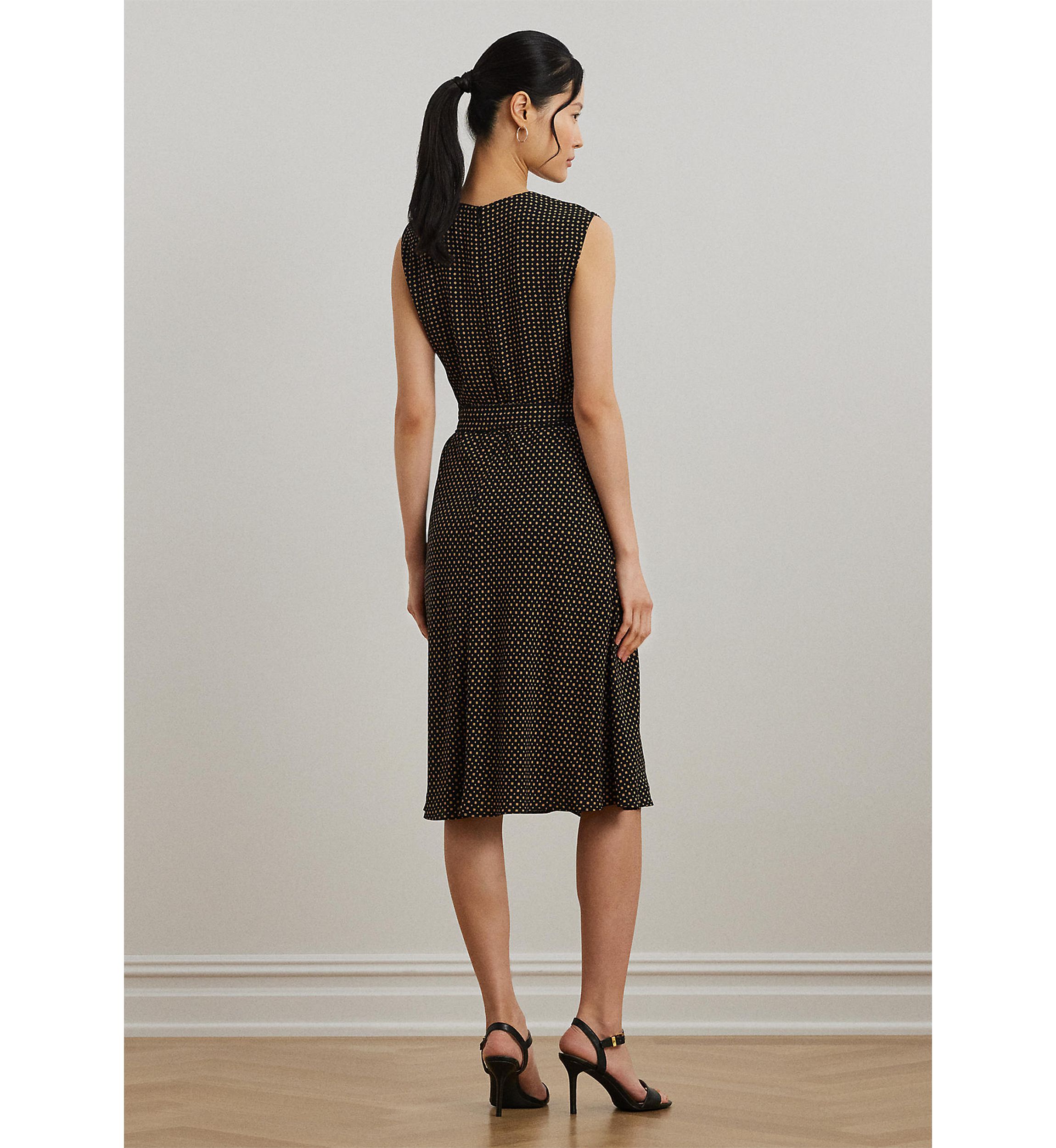 Womens Geo-Print Belted Bubble Crepe Dress