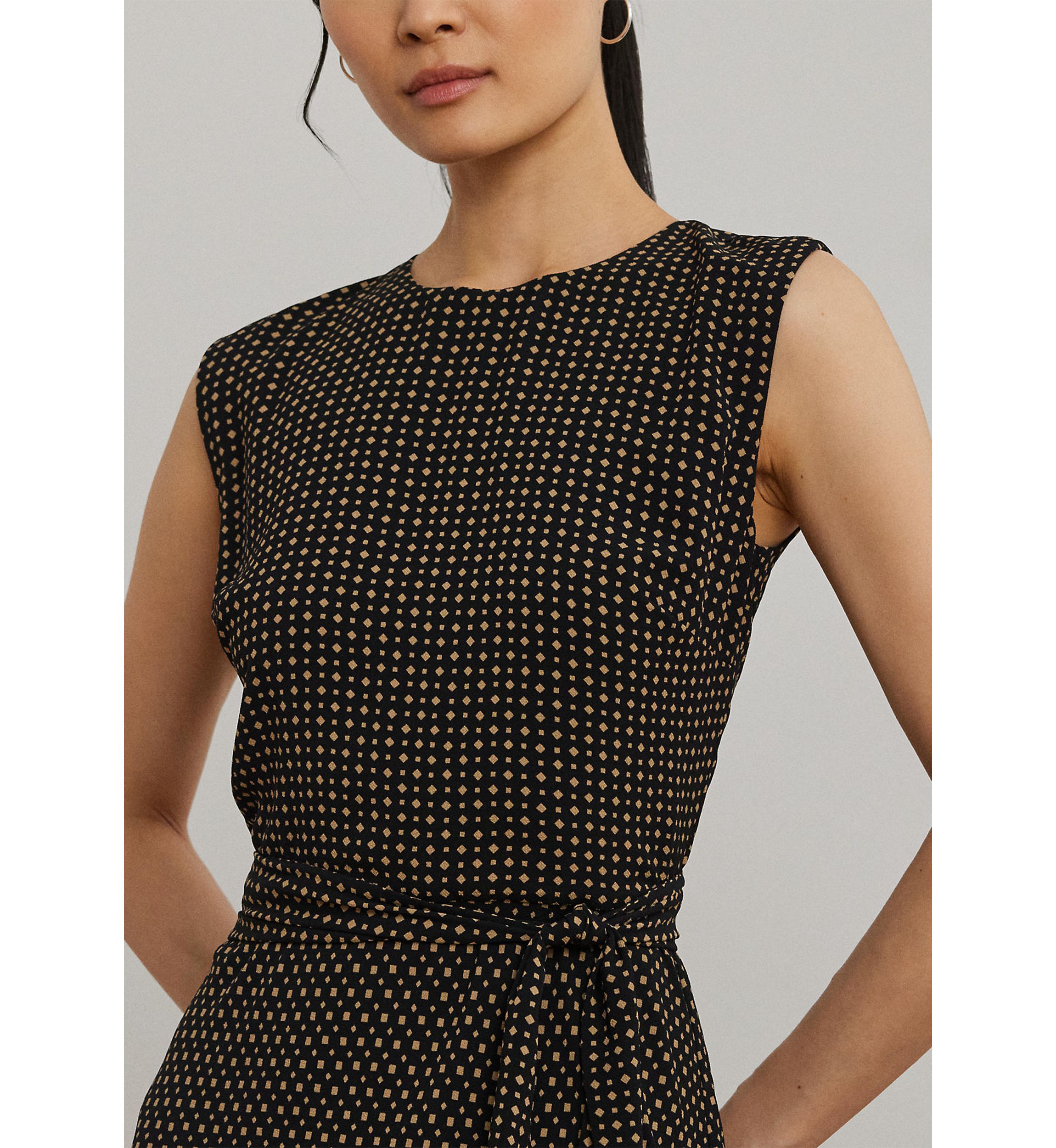 Womens Geo-Print Belted Bubble Crepe Dress