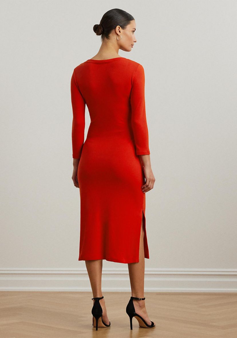 Womens Tie-Front Cotton-Blend Crew Neck Dress