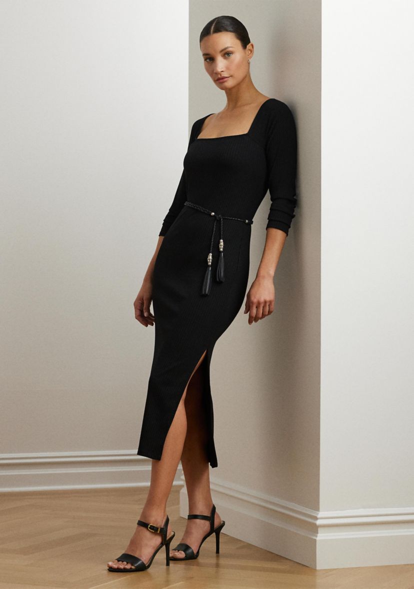 Rib Knit Long Sleeve Midi Dress