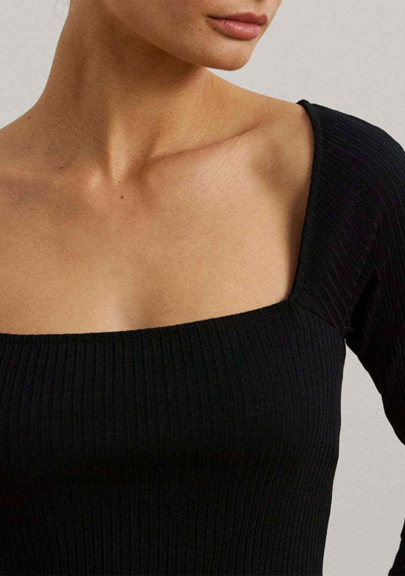 Rib Knit Long Sleeve Midi Dress