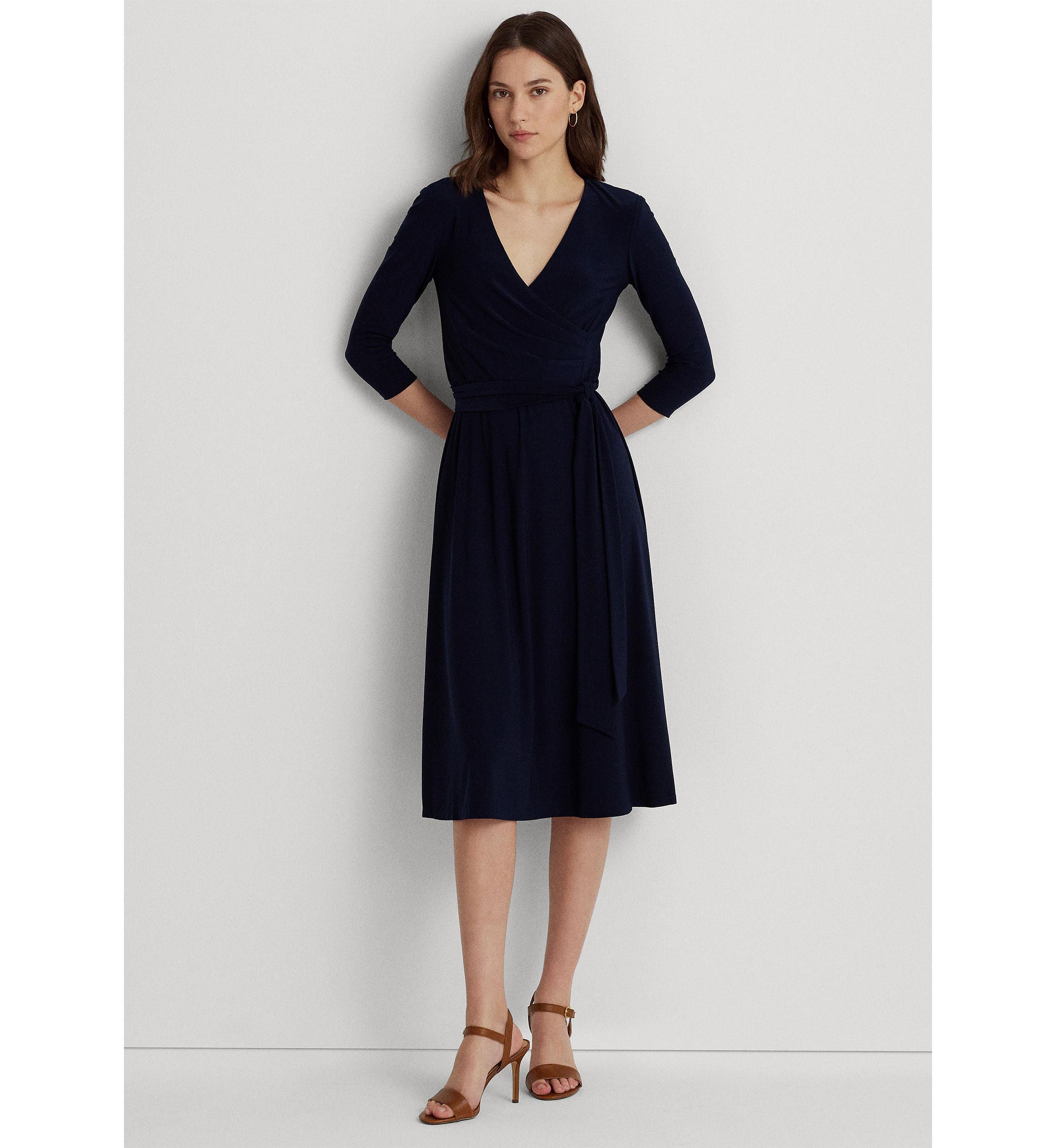 Womens Wrap Front V-Neck Dress