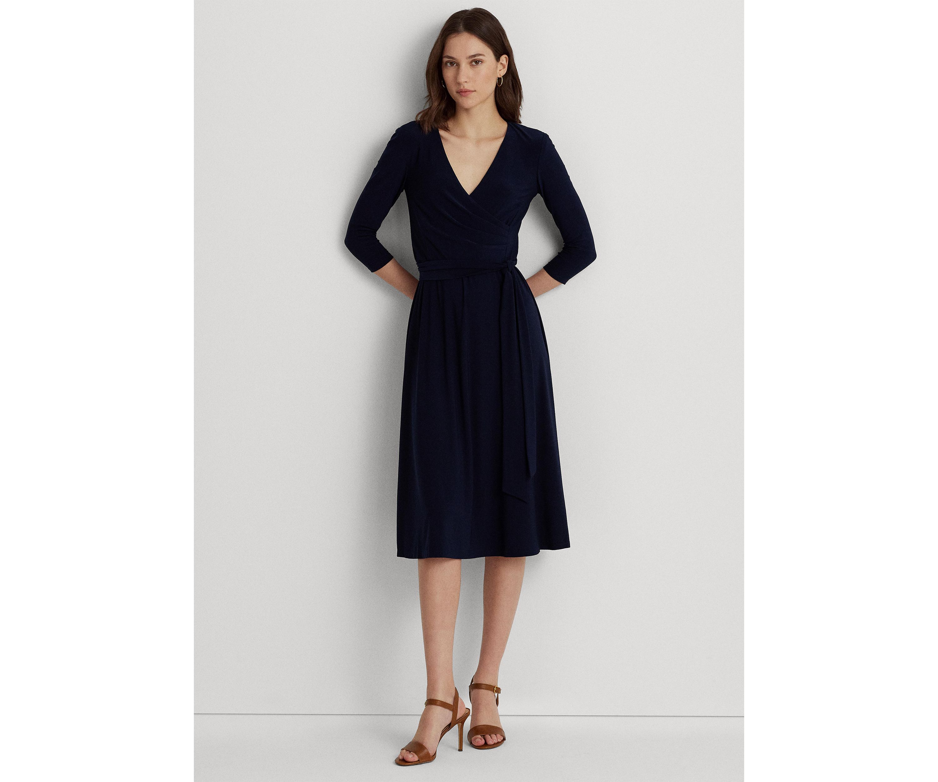 Womens Wrap Front V-Neck Dress