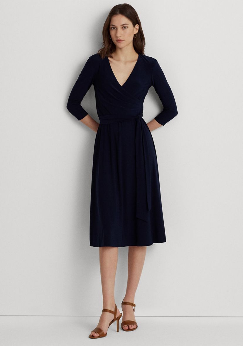 Womens Wrap Front V-Neck Dress