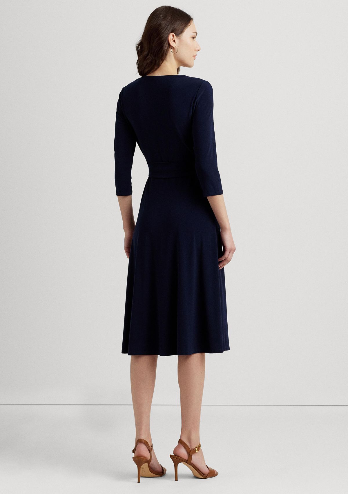 Womens Wrap Front V-Neck Dress