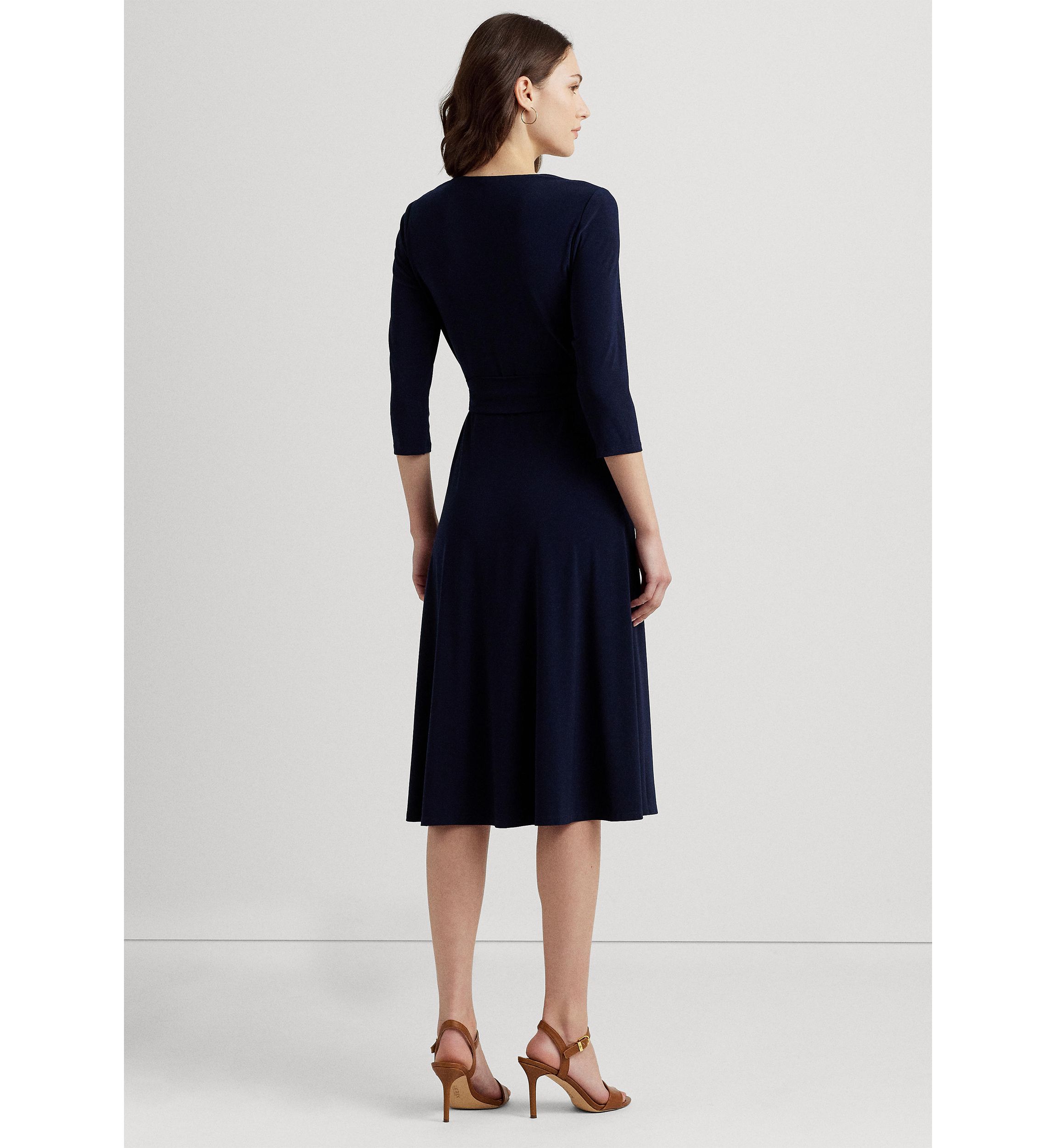 Womens Wrap Front V-Neck Dress
