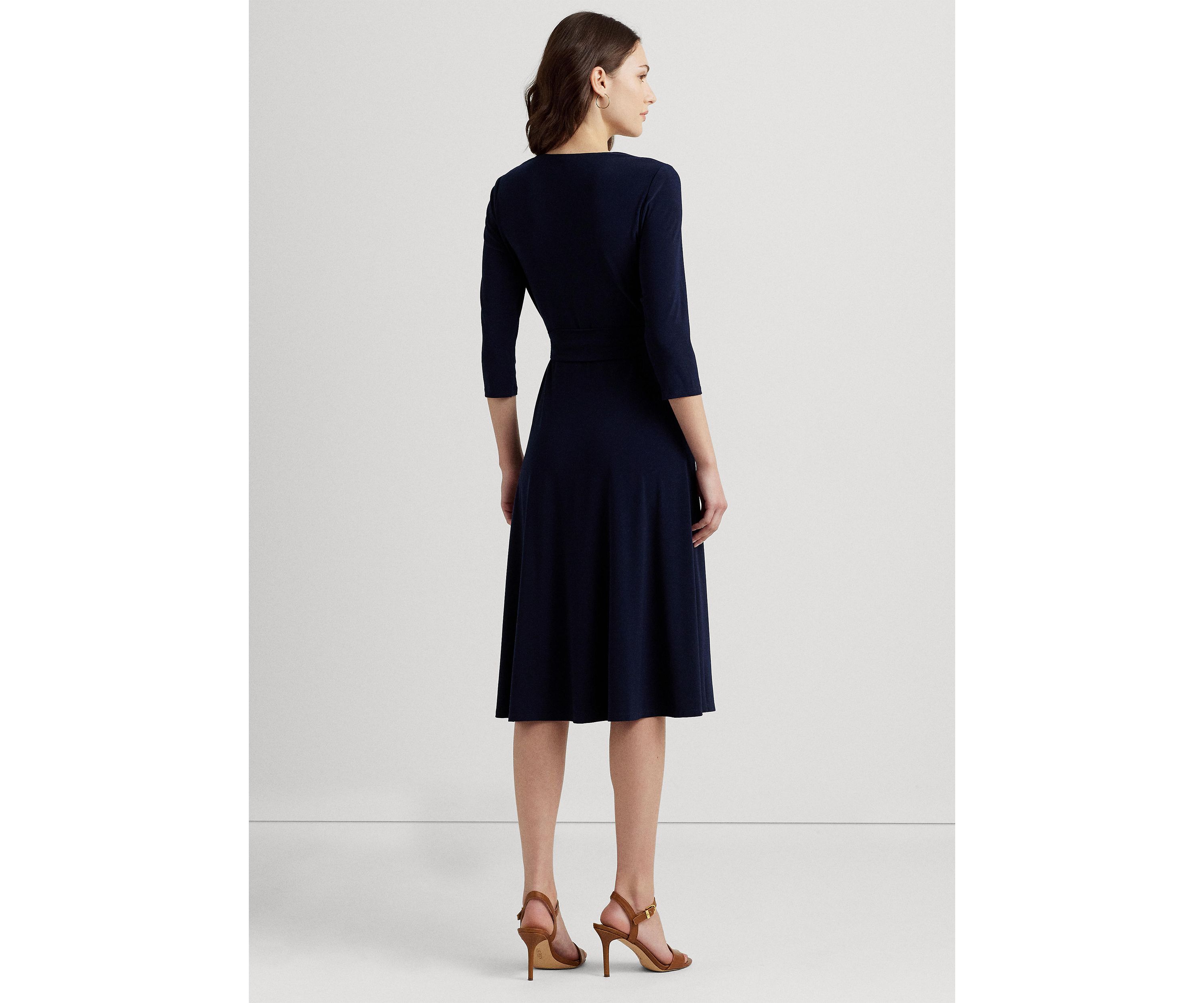 Womens Wrap Front V-Neck Dress