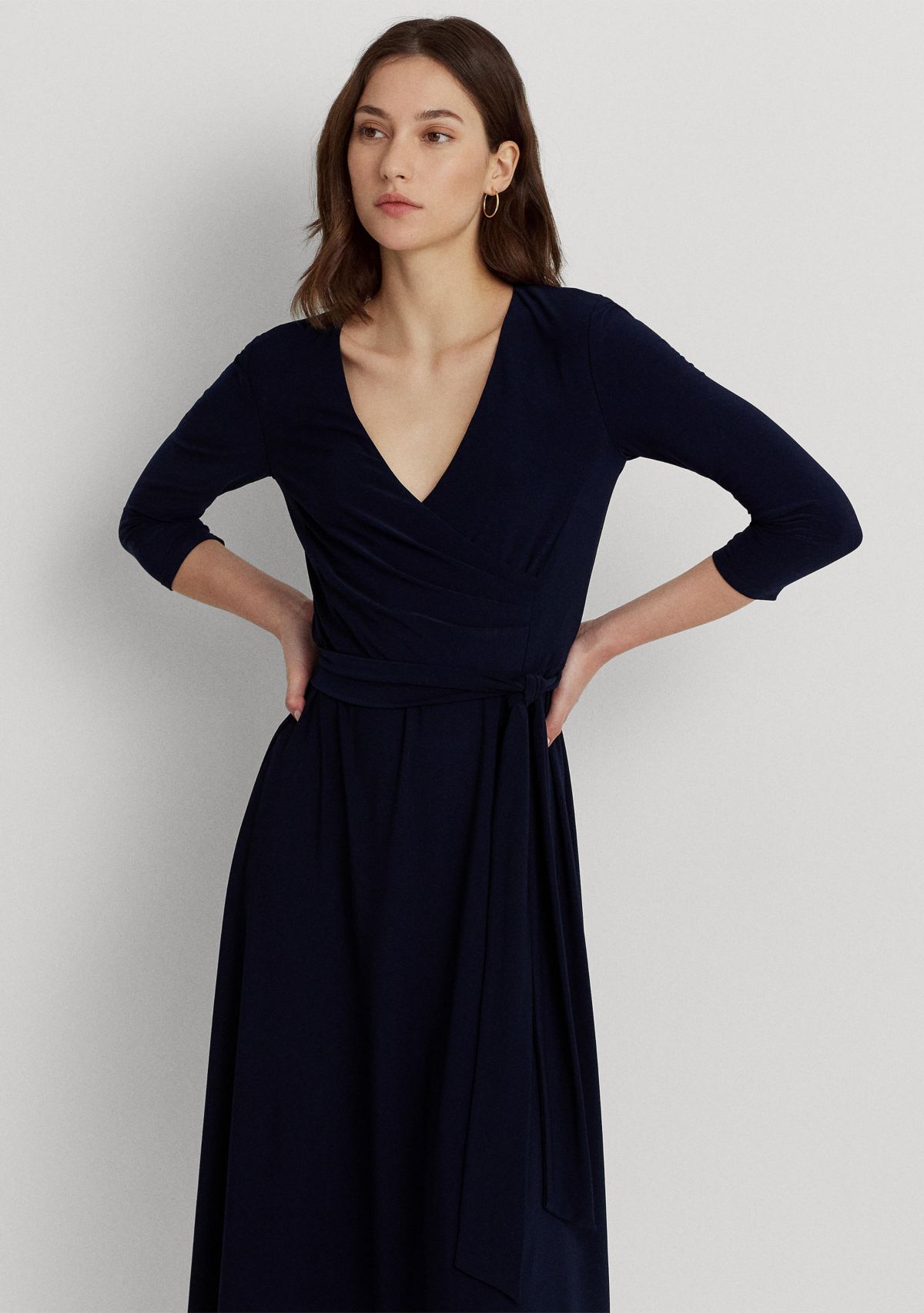 Womens Wrap Front V-Neck Dress