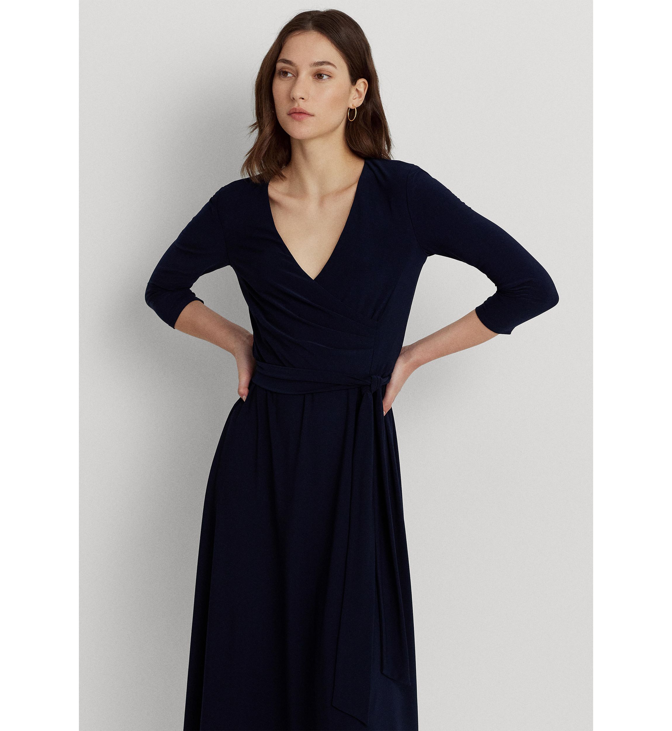 Womens Wrap Front V-Neck Dress