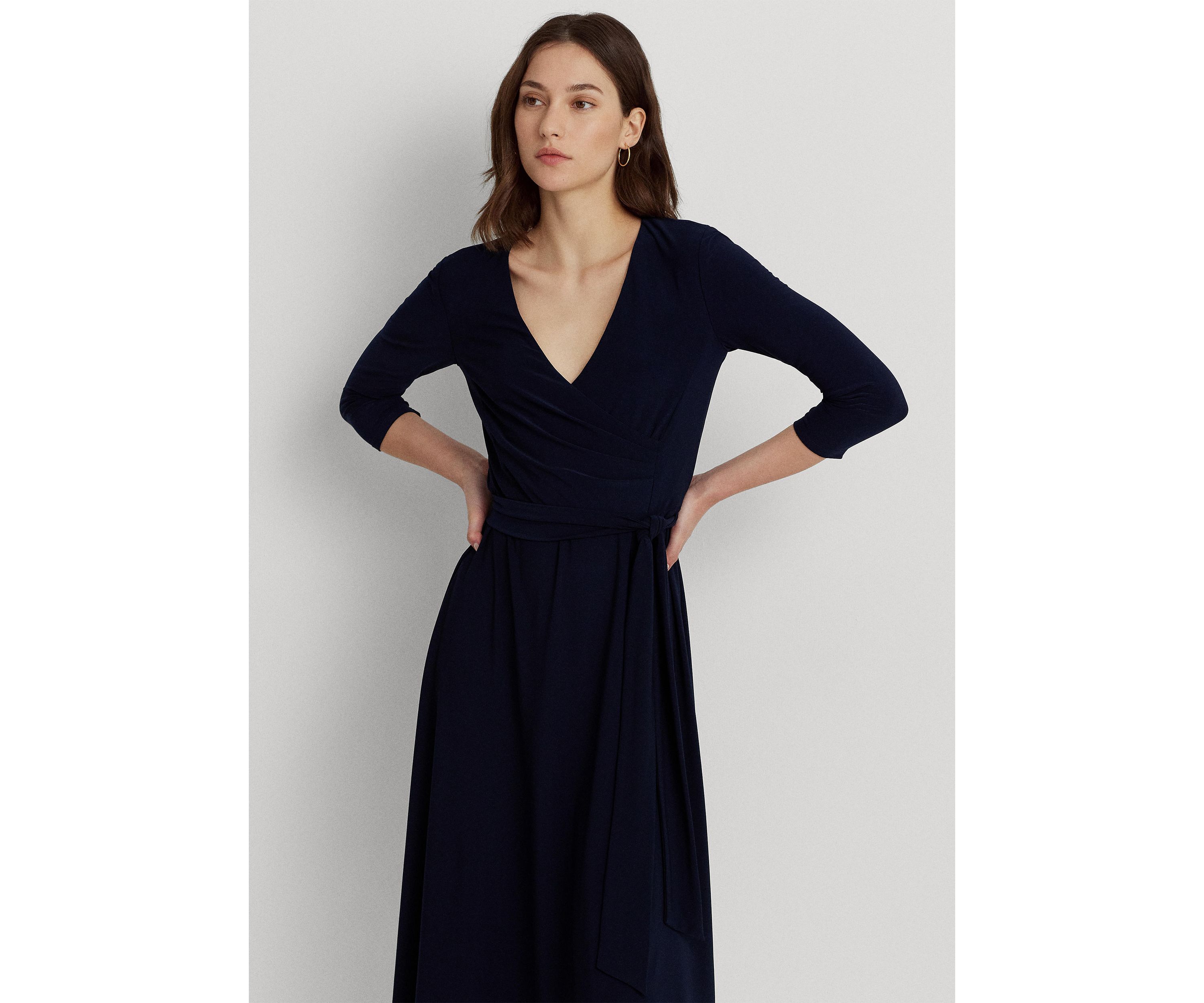 Womens Wrap Front V-Neck Dress