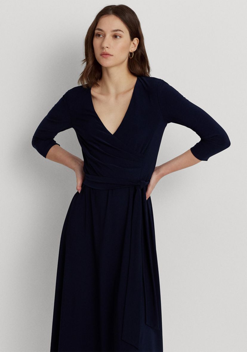 Womens Wrap Front V-Neck Dress