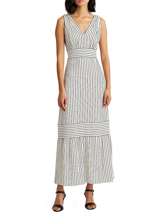 Women's Striped Tiered Crepe Dress