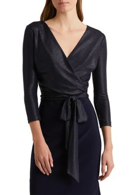 Lauren Ralph Lauren Metallic Jersey Surplice Dress | belk