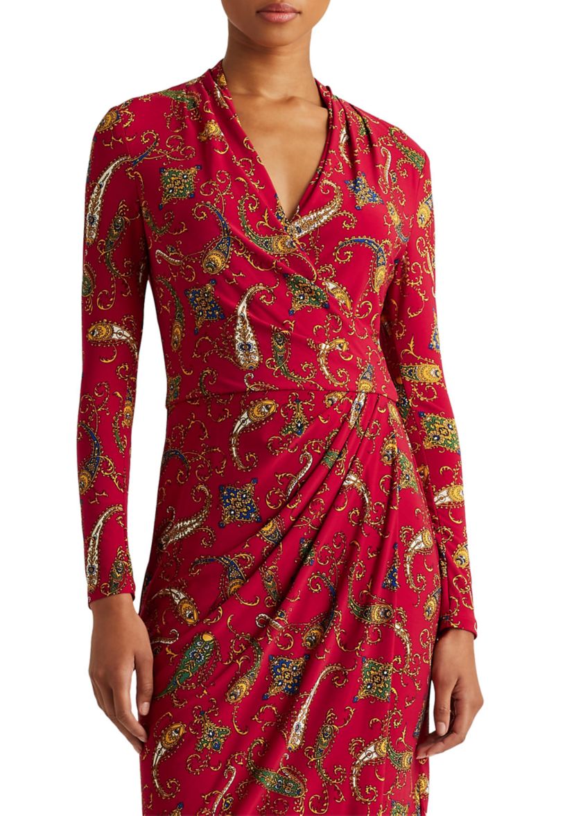 ralph lauren paisley jersey dress Lauren Ralph Lauren Women's Blue Paisley Twisted-Knot Jersey Dress Size 2