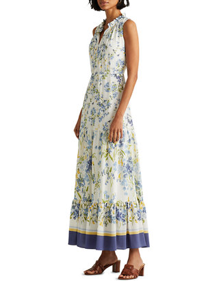 Women's Floral Crepe Sleeveless Maxi Dress