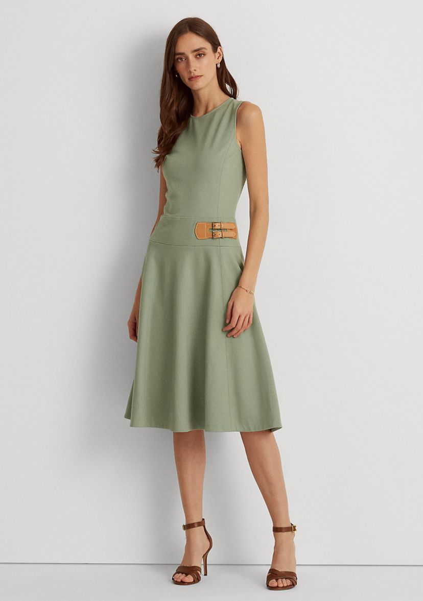 Buckle-Trim Sleeveless Ponte Dress