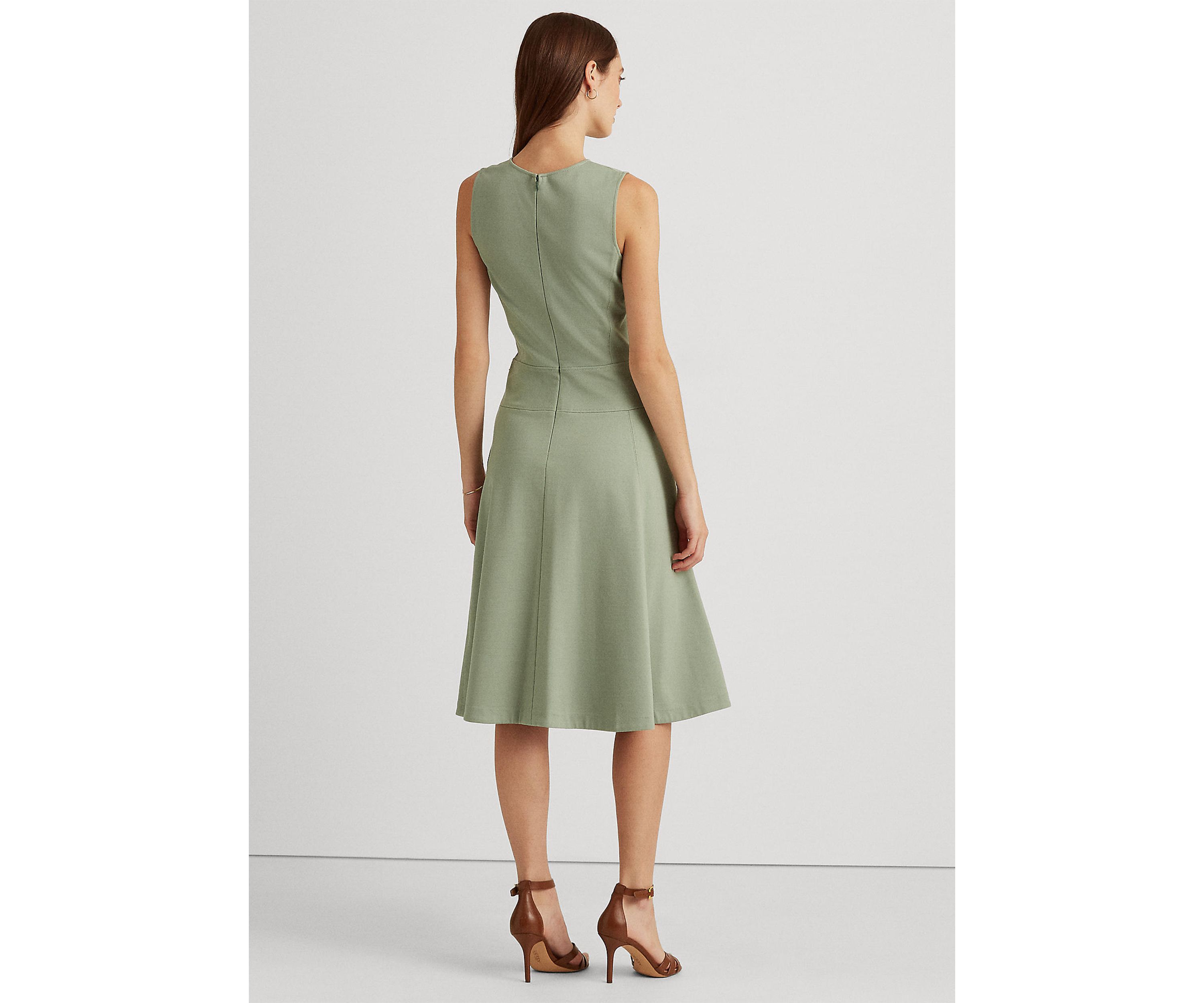 Buckle-Trim Sleeveless Ponte Dress