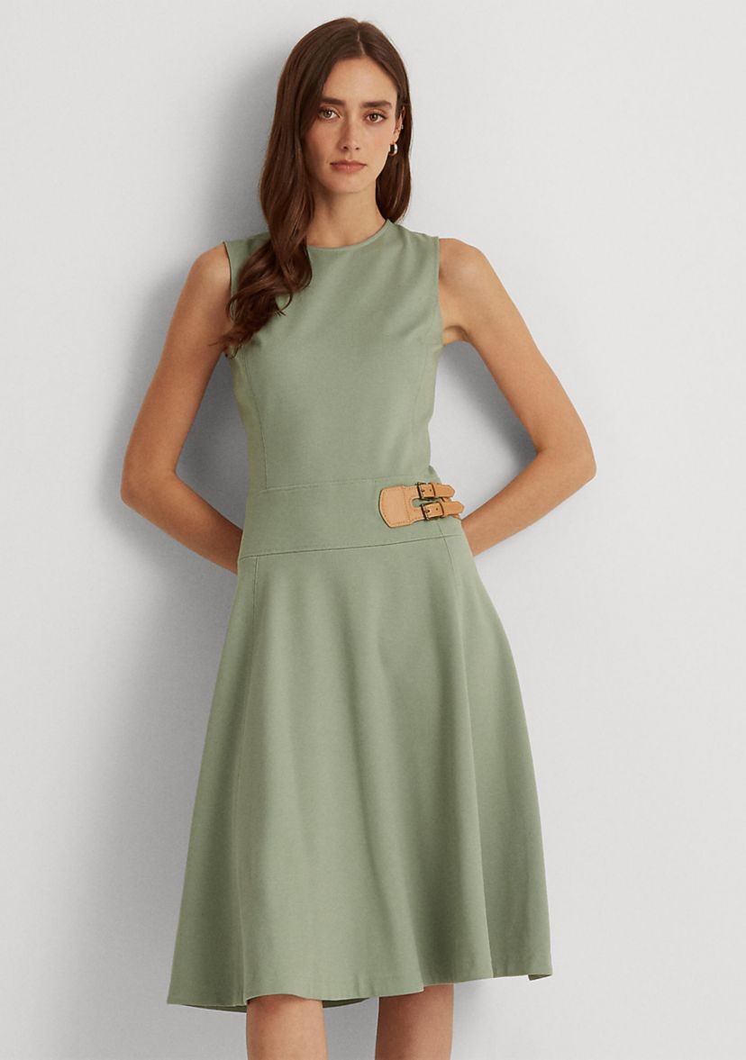 Buckle-Trim Sleeveless Ponte Dress