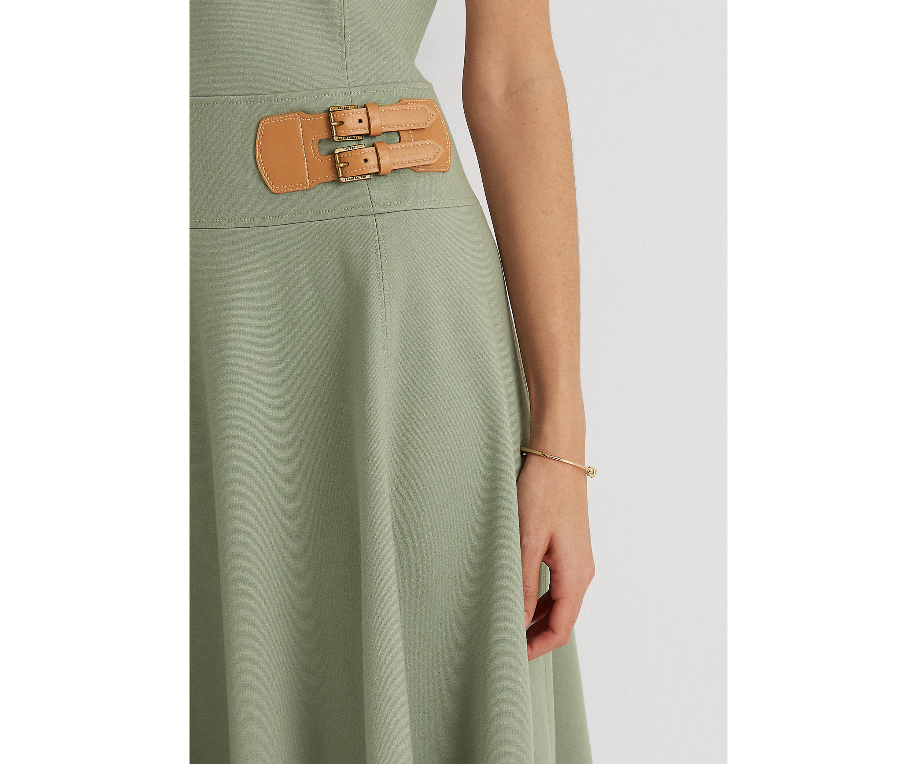 Buckle-Trim Sleeveless Ponte Dress